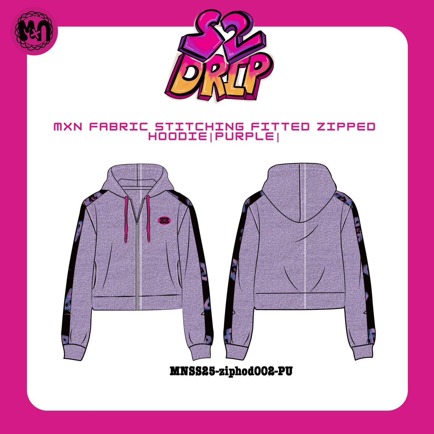 MXN fabric stitching fitted zipped hoodie|Purple|