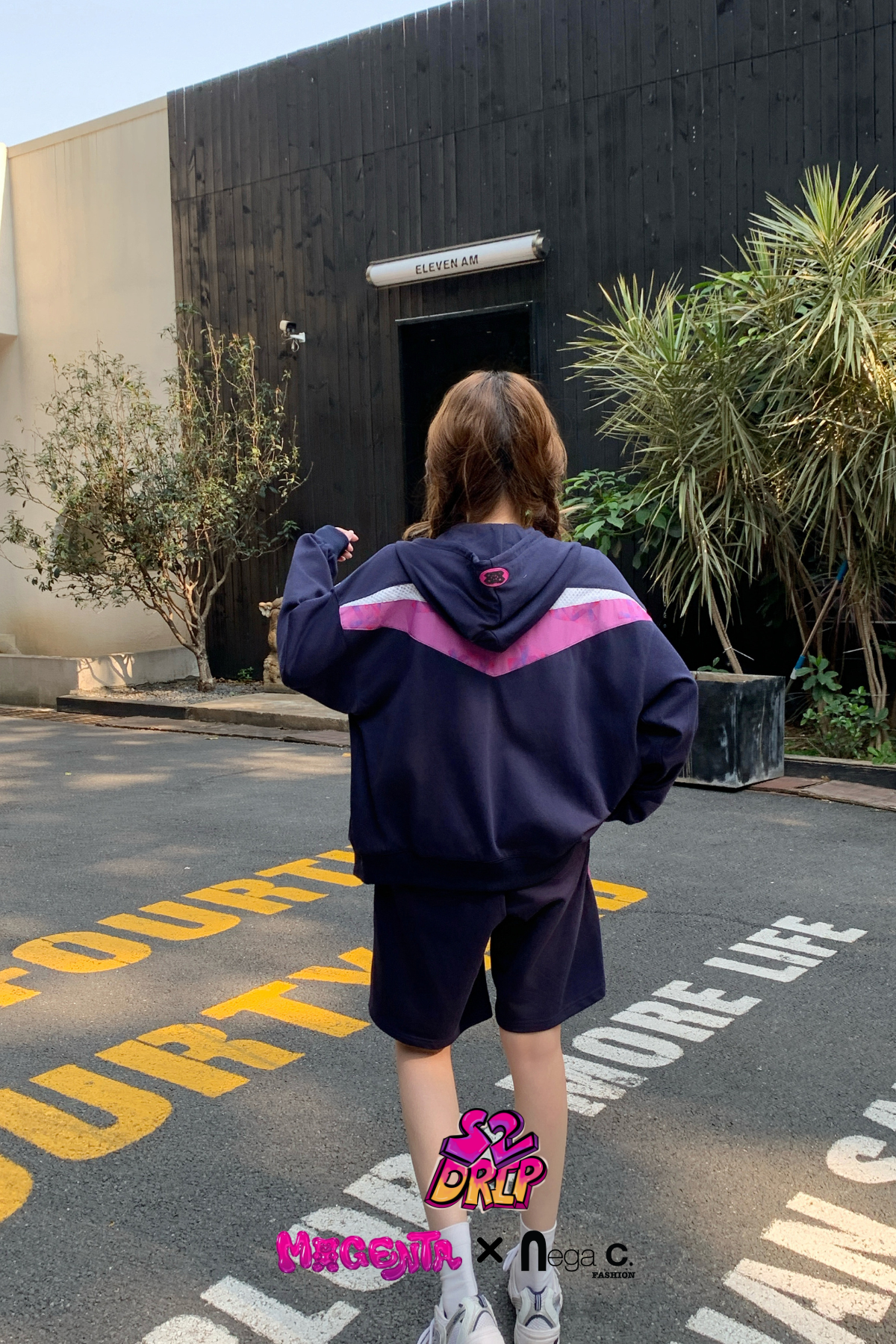 MxN fabric stitching oversize zipped hoodie|Navy|