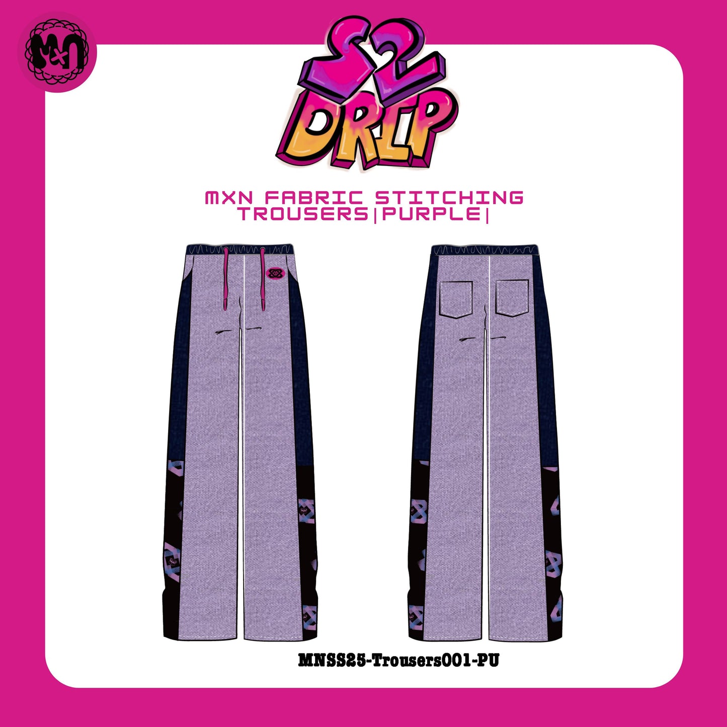 MxN fabric stitching Trousers|Purple|