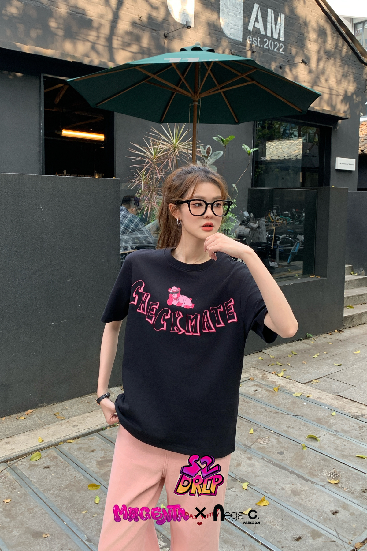 MxN S2 Magenta Bear "Checkmate" T-shirt| Black|