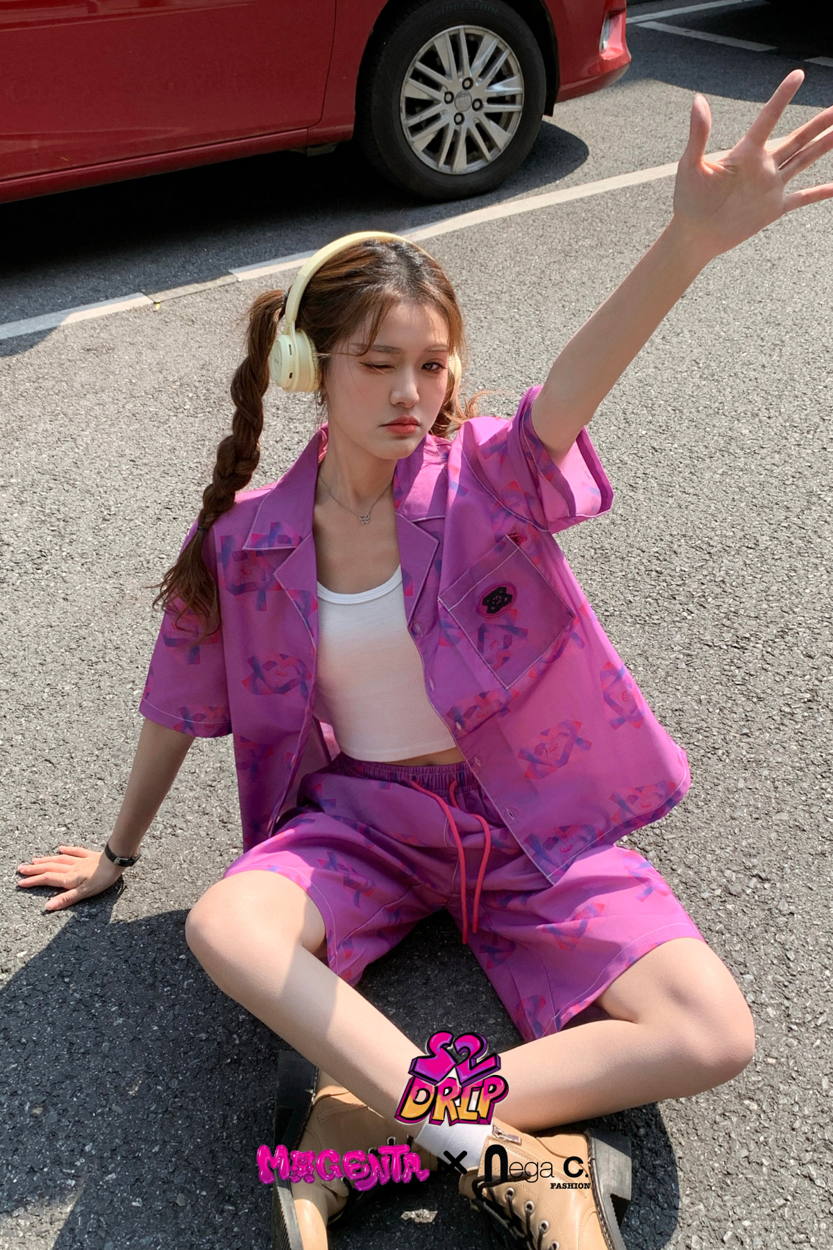 MxN S2 Magenta Bear Shirt + Shorts Set|Purple|