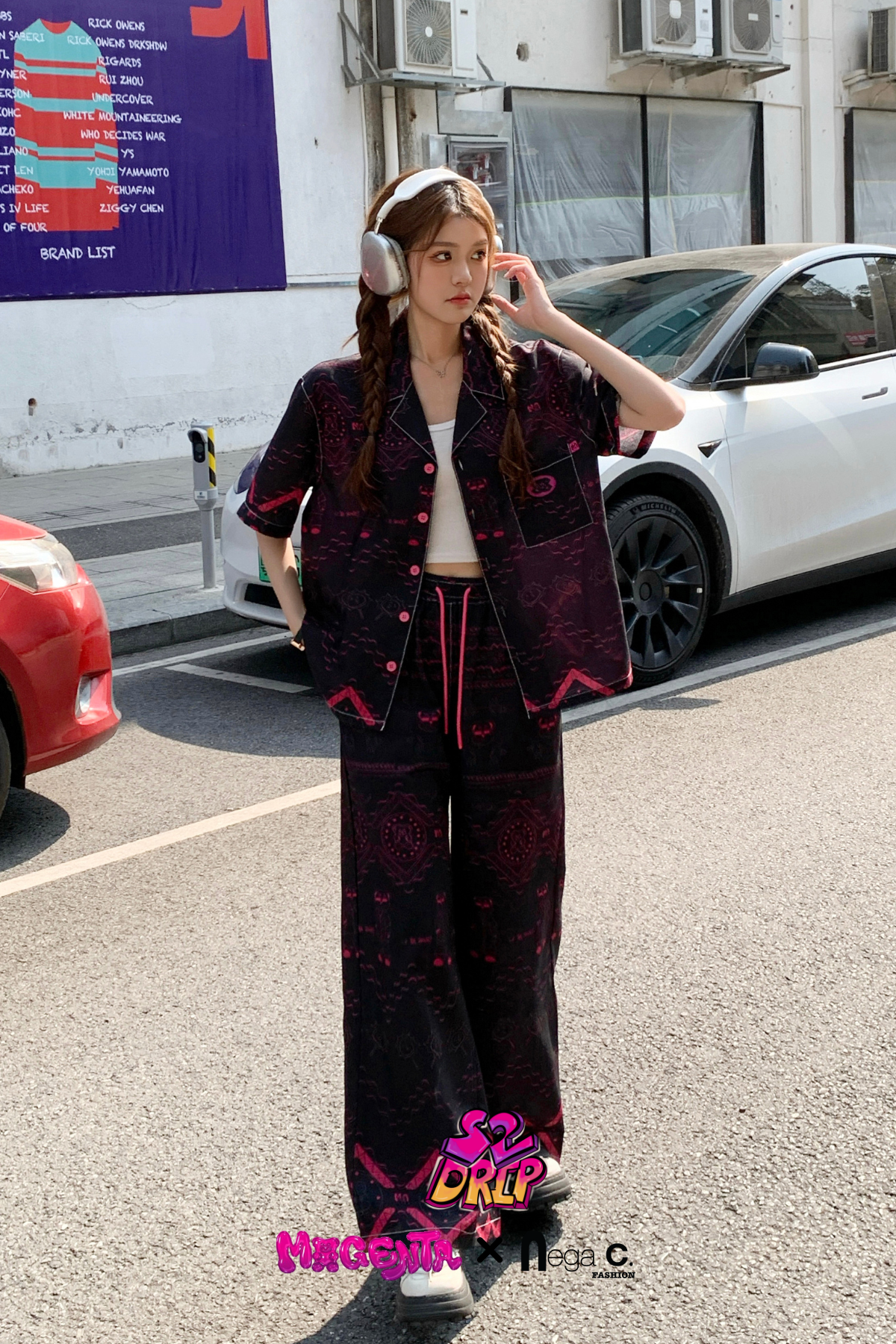 MxN S2 Magenta Bear Shirt + Trousers Set| Black|