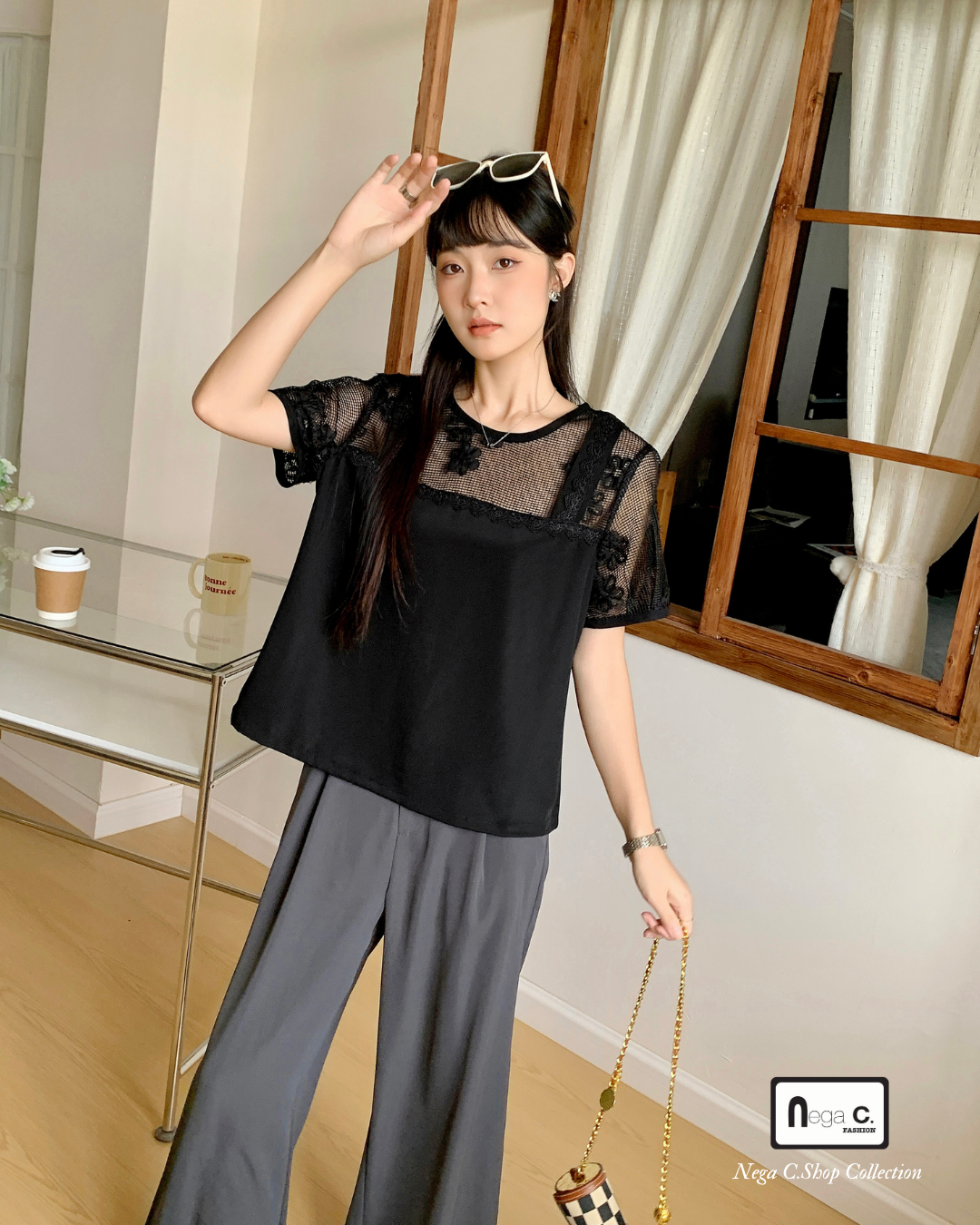 |初秋新品2件75折| 優雅蕾絲拼接上衣|黑色|無裡襯|無彈