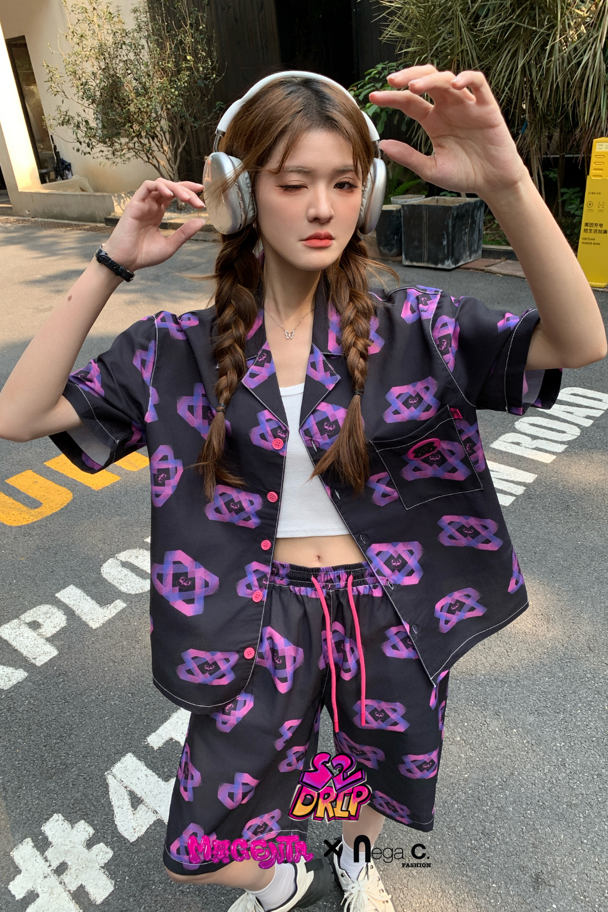 MxN S2 Magenta Bear Shirt + Shorts Set| Black|