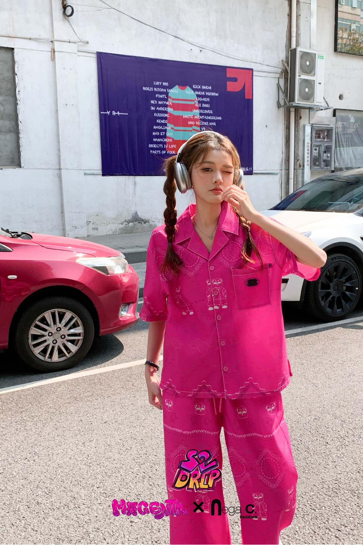 MxN S2 Magenta Bear Shirt + Trousers Set| Magenta|