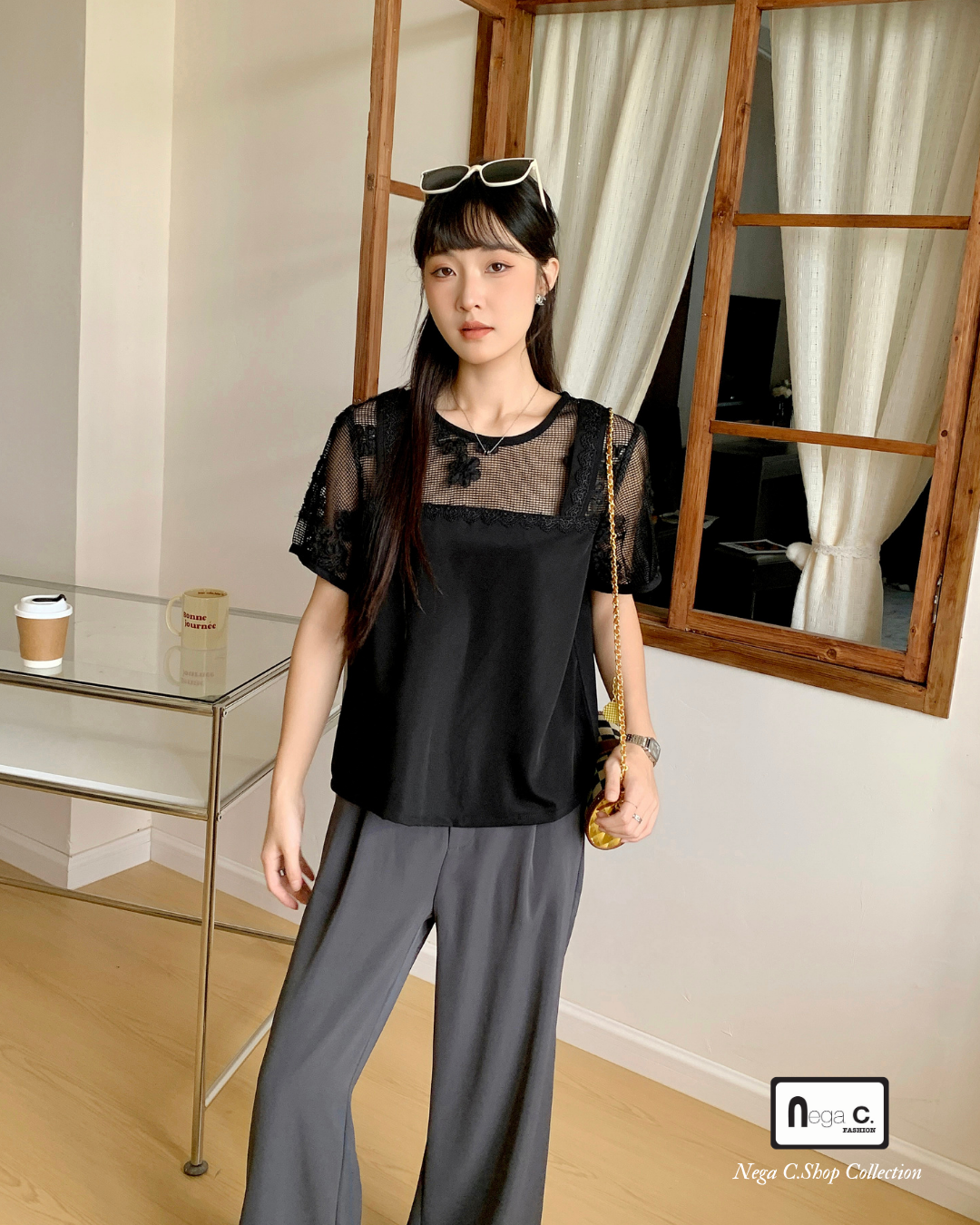 |初秋新品2件75折| 優雅蕾絲拼接上衣|黑色|無裡襯|無彈