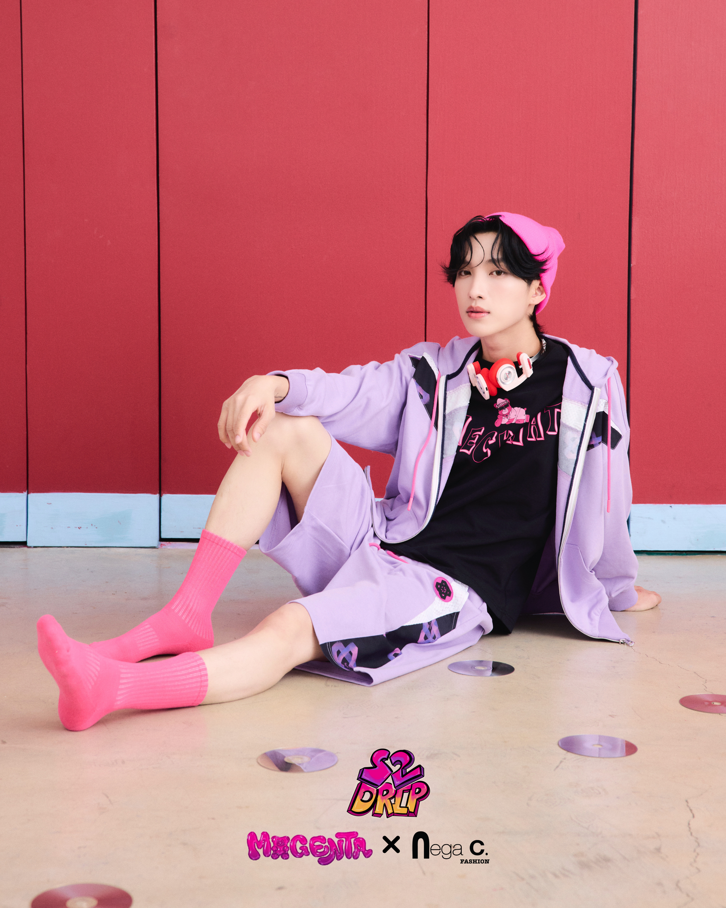 MxN fabric stitching oversize zipped hoodie|Purple|