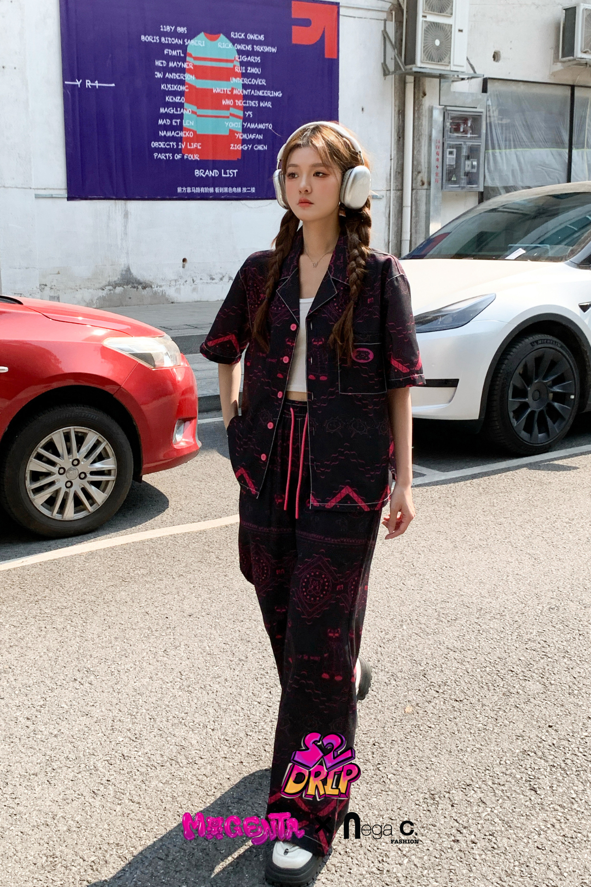 MxN S2 Magenta Bear Shirt + Trousers Set| Black|