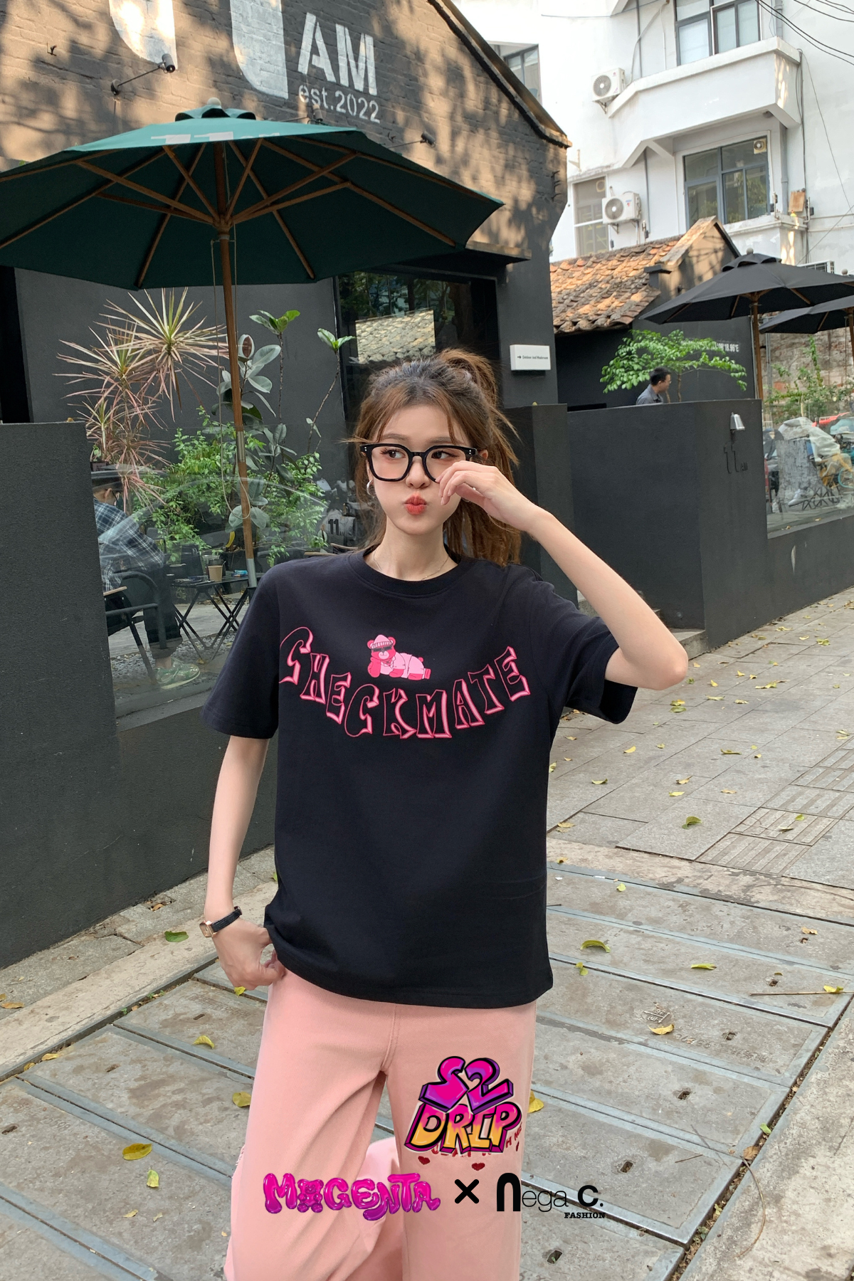 MxN S2 Magenta Bear "Checkmate" T-shirt| Black|