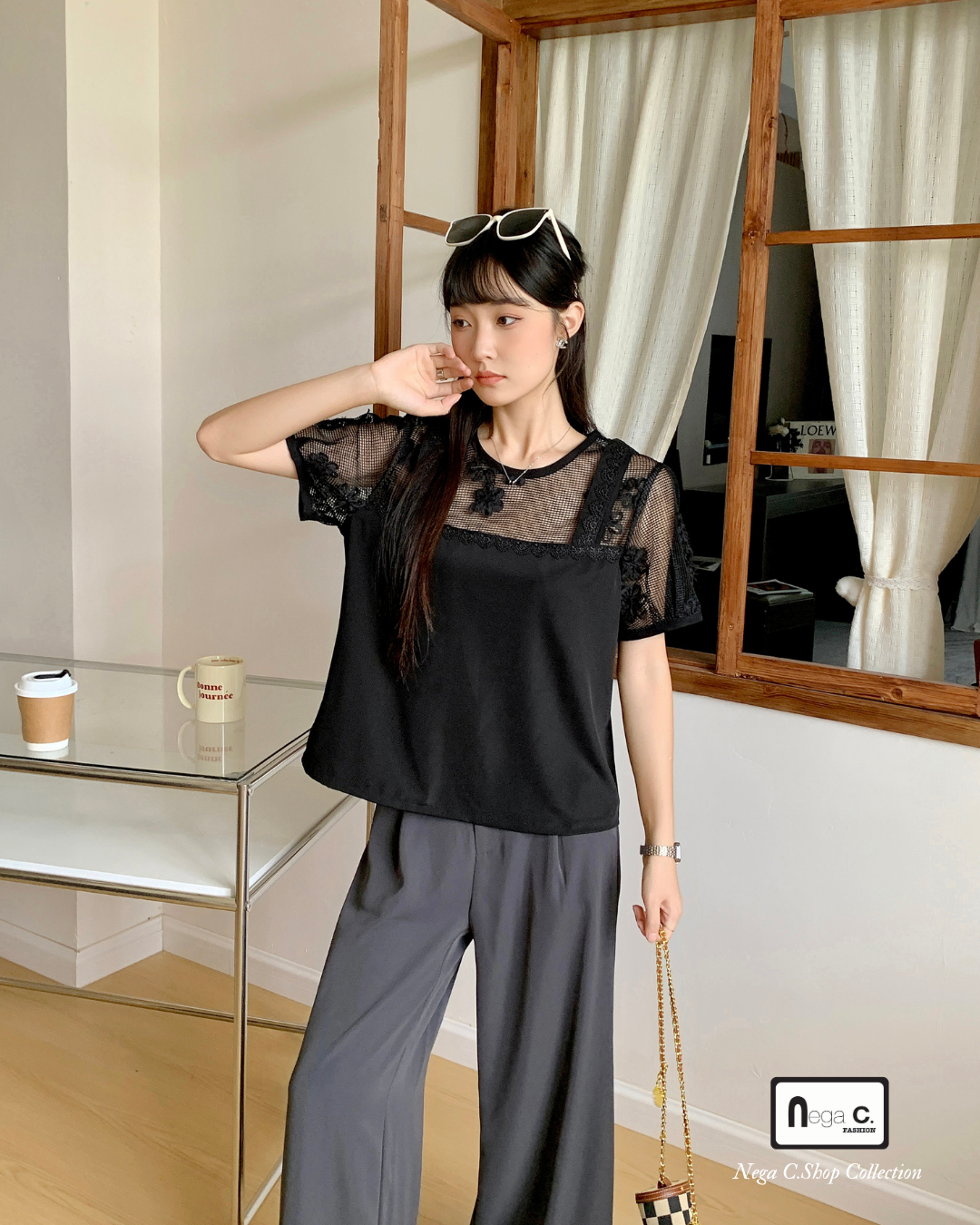 |初秋新品2件75折| 優雅蕾絲拼接上衣|黑色|無裡襯|無彈