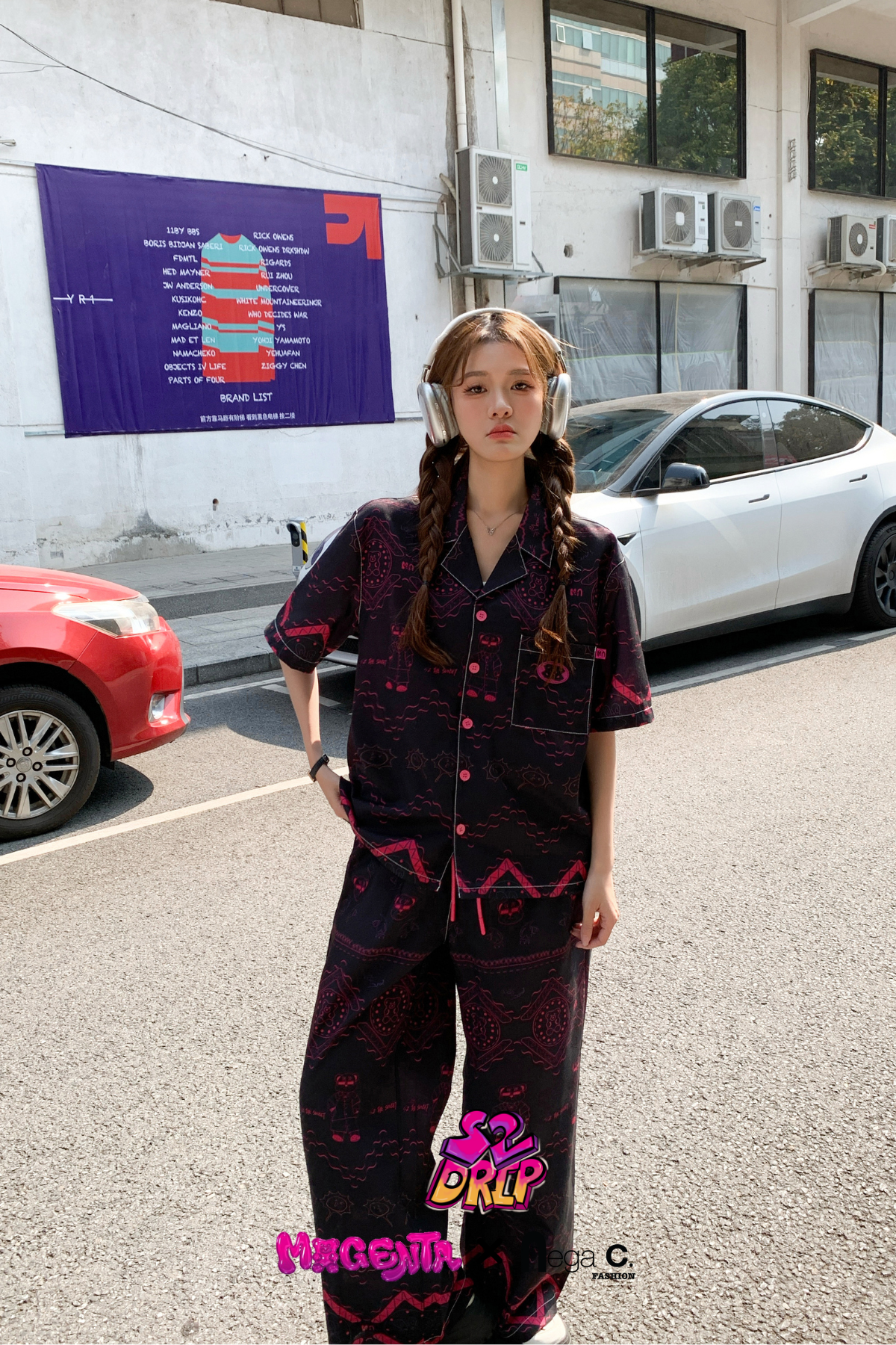 MxN S2 Magenta Bear Shirt + Trousers Set| Black|