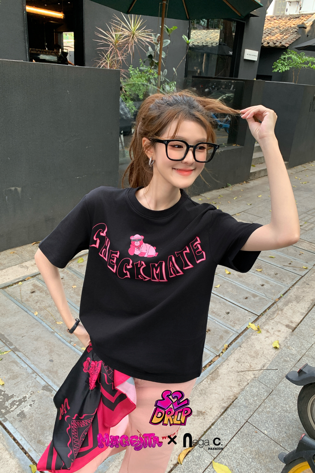 MxN S2 Magenta Bear "Checkmate" T-shirt| Black|