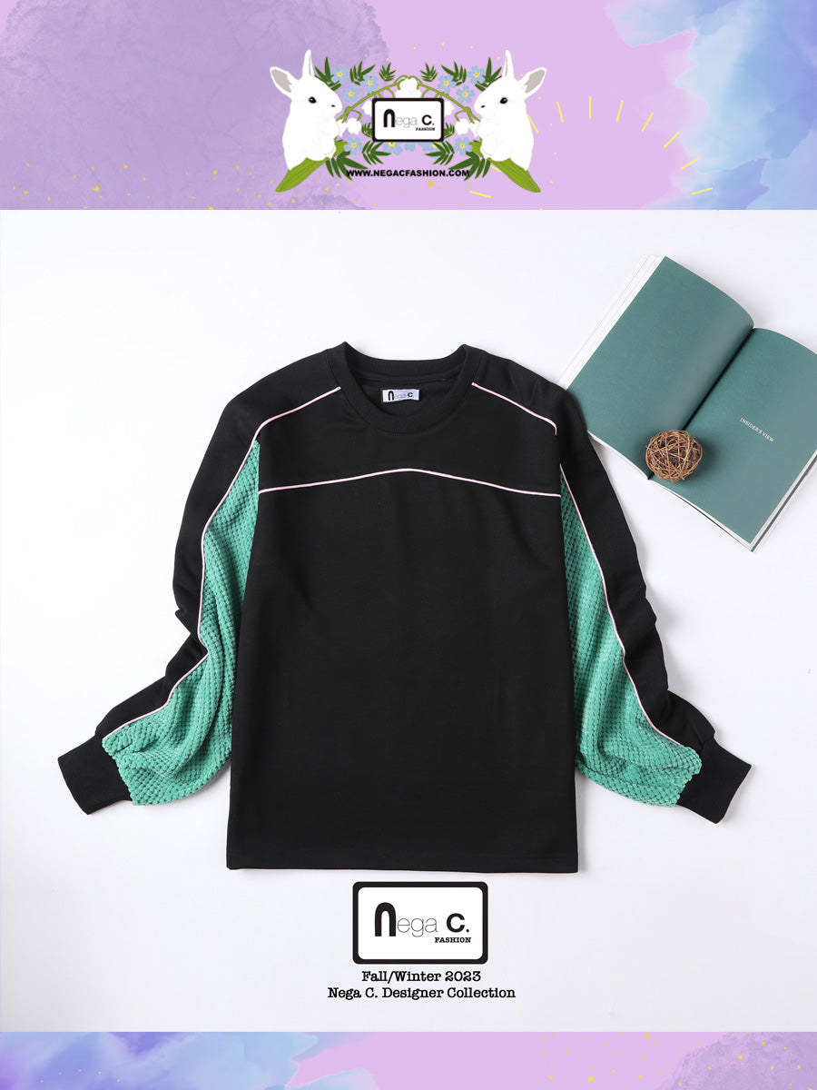 Nega CT01 ดีไซน์เฉพาะตัว | สไตล์เดียวกันสำหรับผู้ชายและผู้หญิง | เสื้อสเวตเตอร์ผ้าฝ้ายที่เหมาะกับผิว | สีดำ