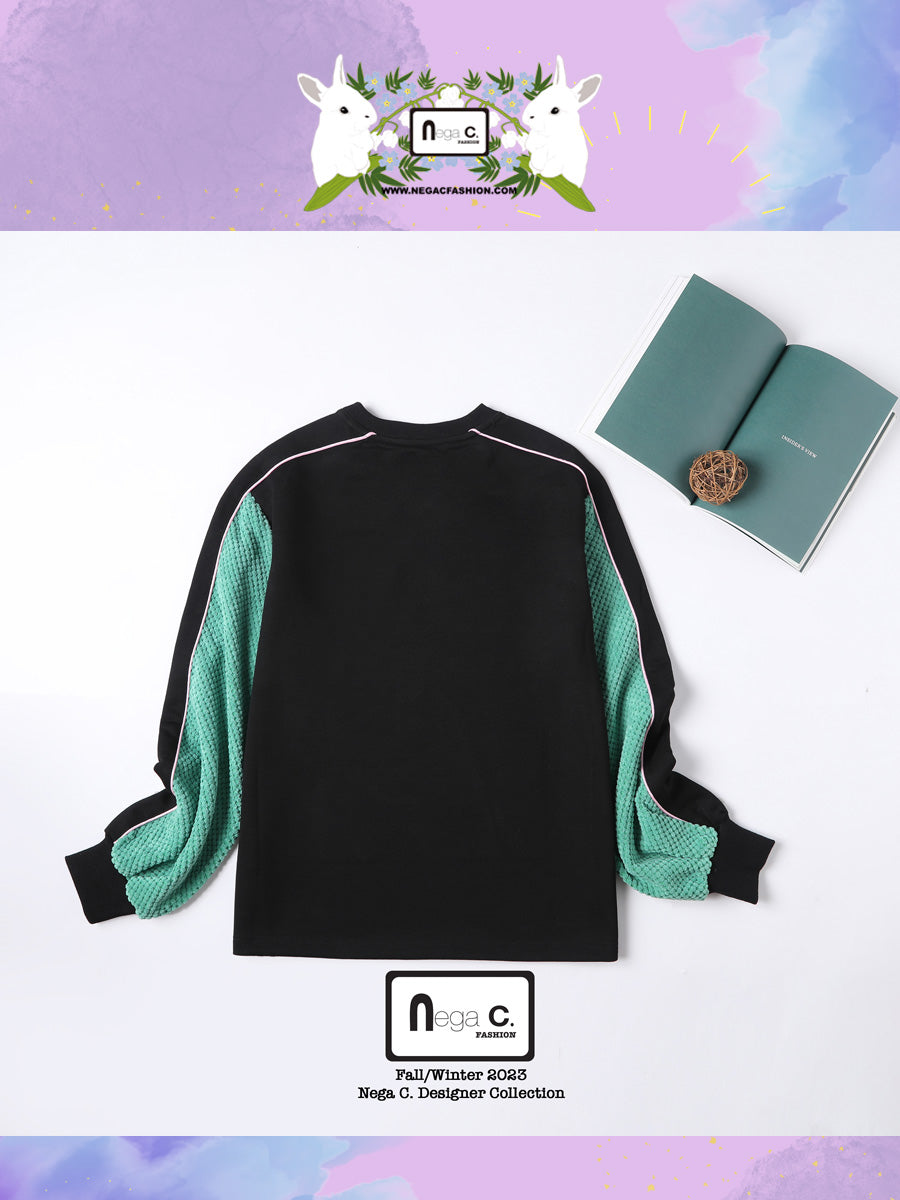 Nega CT01 ดีไซน์เฉพาะตัว | สไตล์เดียวกันสำหรับผู้ชายและผู้หญิง | เสื้อสเวตเตอร์ผ้าฝ้ายที่เหมาะกับผิว | สีดำ