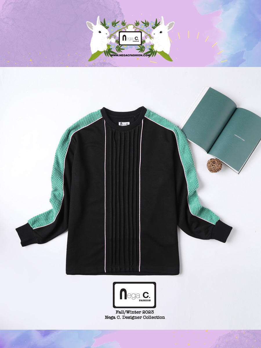 Nega CT02 ดีไซน์เฉพาะตัว | สไตล์เดียวกันสำหรับผู้ชายและผู้หญิง | เสื้อสเวตเตอร์ผ้าฝ้ายที่เป็นมิตรต่อผิวหนัง | สีดำ