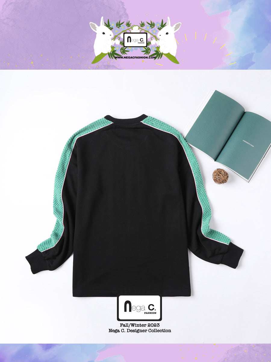 Nega CT02 ดีไซน์เฉพาะตัว | สไตล์เดียวกันสำหรับผู้ชายและผู้หญิง | เสื้อสเวตเตอร์ผ้าฝ้ายที่เป็นมิตรต่อผิวหนัง | สีดำ