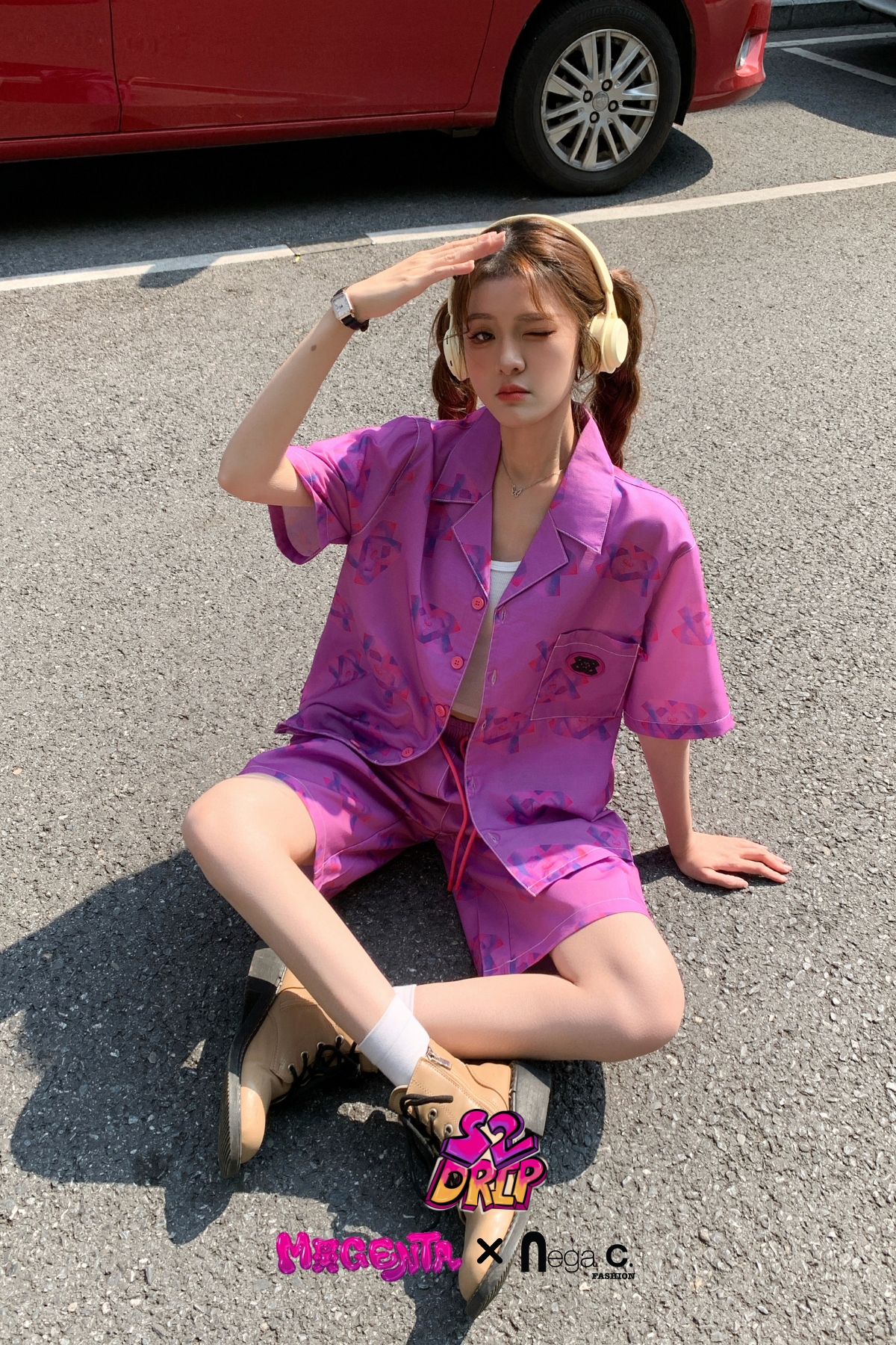 MxN S2 Magenta Bear Shirt + Shorts Set|Purple|