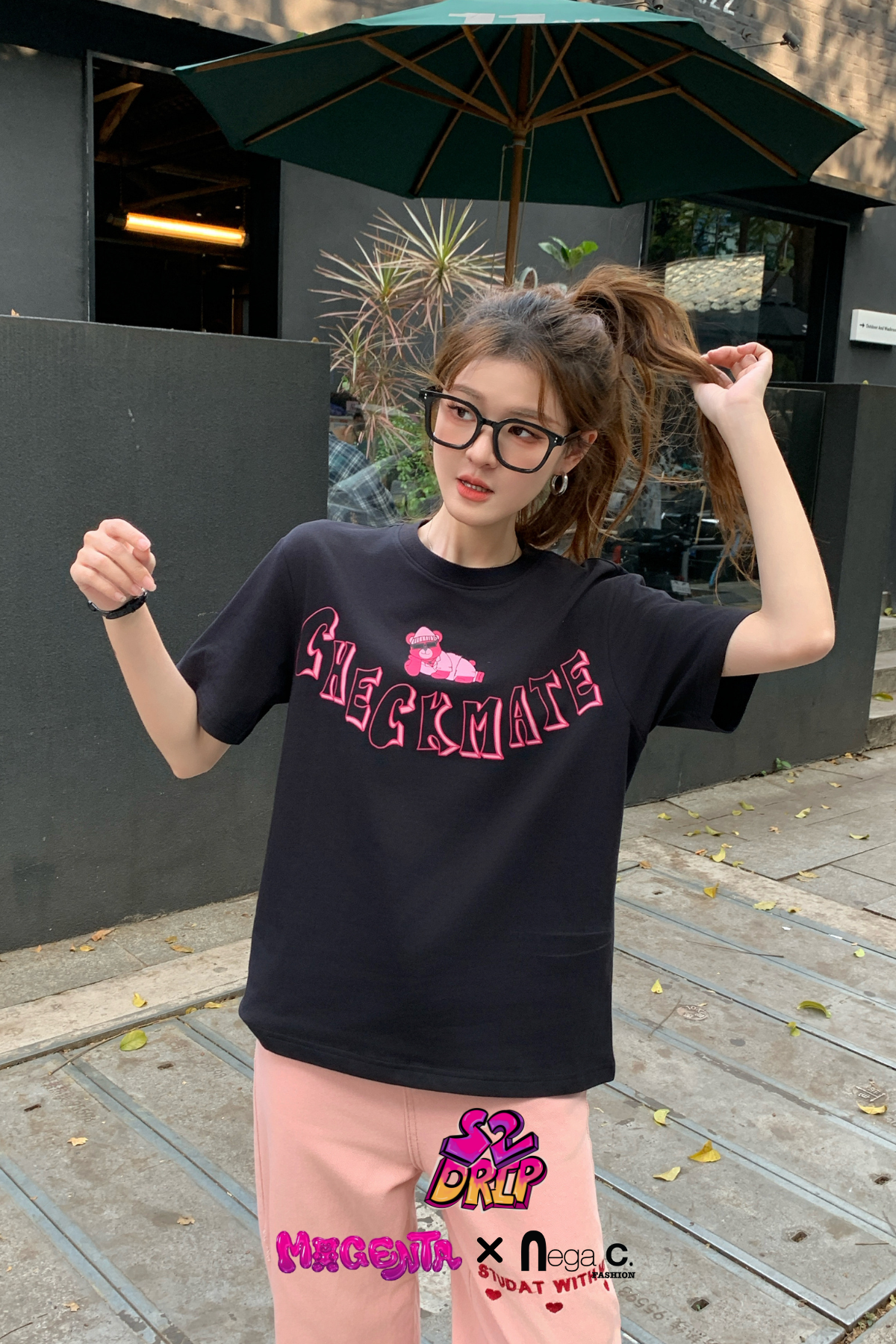 MxN S2 Magenta Bear "Checkmate" T-shirt| Black|