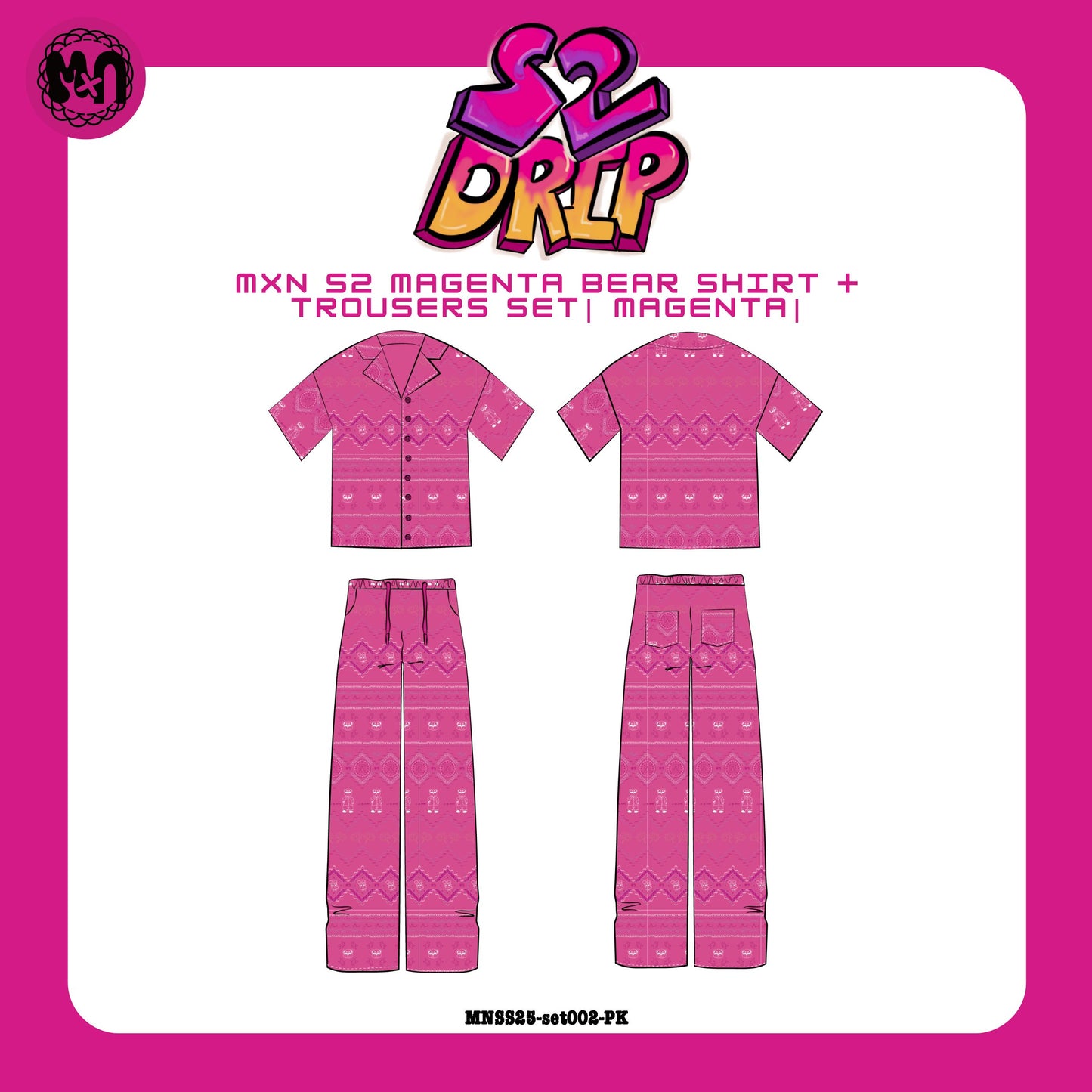 MxN S2 Magenta Bear Shirt + Trousers Set| Magenta|
