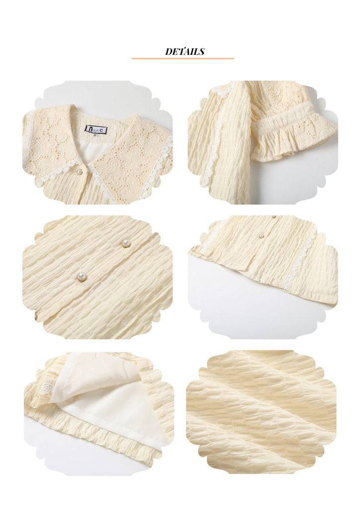 Nega C. เสื้อเชิ้ตลูกไม้งานปะวินเทจ | สีเบจ | มีซับใน