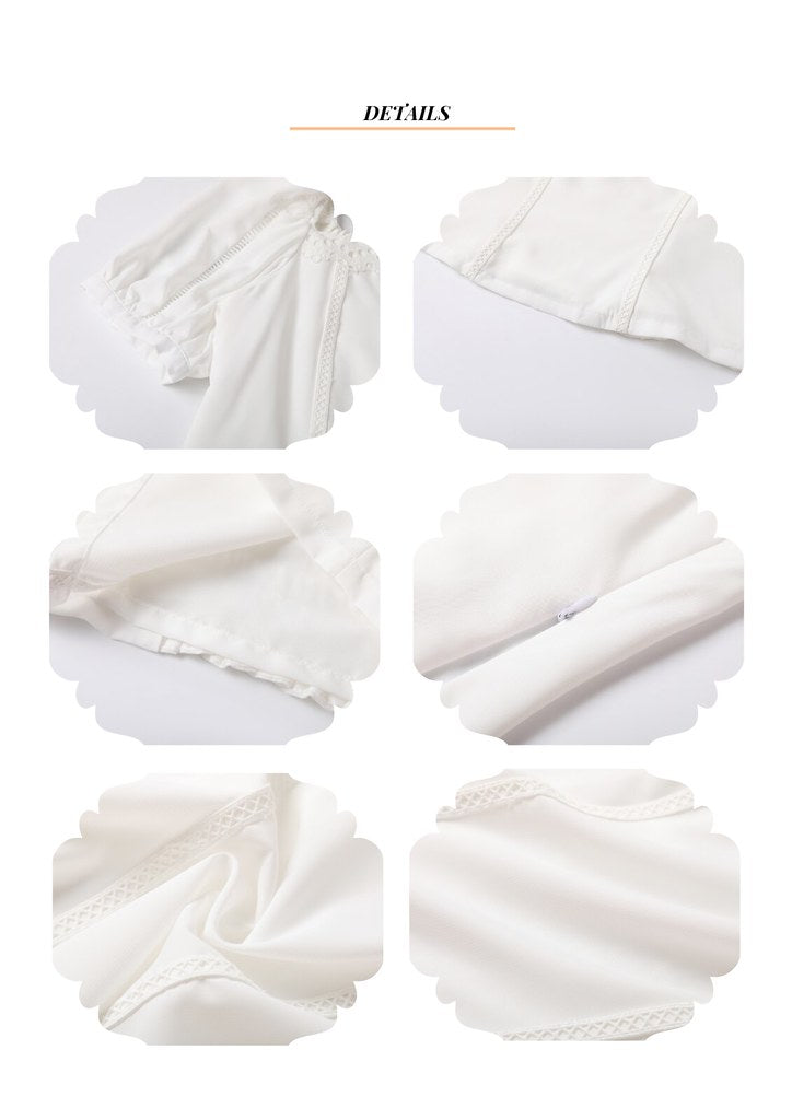 Nega C. เสื้อแขนพองลูกไม้คอเหลี่ยมหวาน | สีขาว | มีซับใน