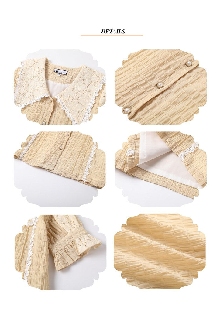 Nega C. Retro Patchwork Lace Shirt | แอปริคอท | มีซับใน