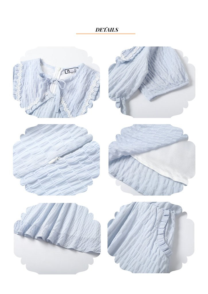 Nega C. เดรสคอวีอัดพลีทเอวผีเสื้อ | สีพาวเดอร์บลู | มีซับใน