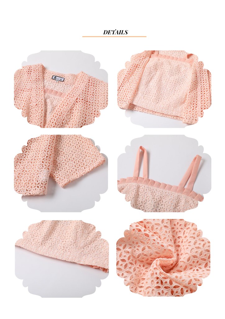 Nega C. Lace Camisole + Jacket Two-piece Set | สีชมพู | มีซับใน