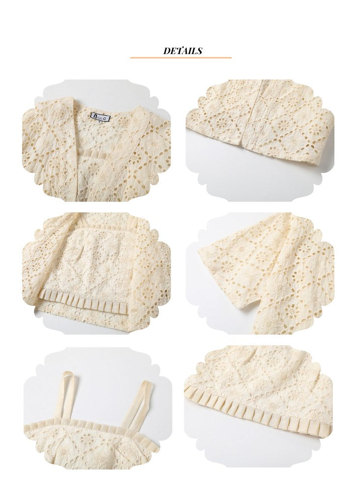 Nega C. เสื้อสายเดี่ยวลูกไม้ + เสื้อแจ็คเก็ตทูพีซ | สีแอปริคอท | มีซับใน