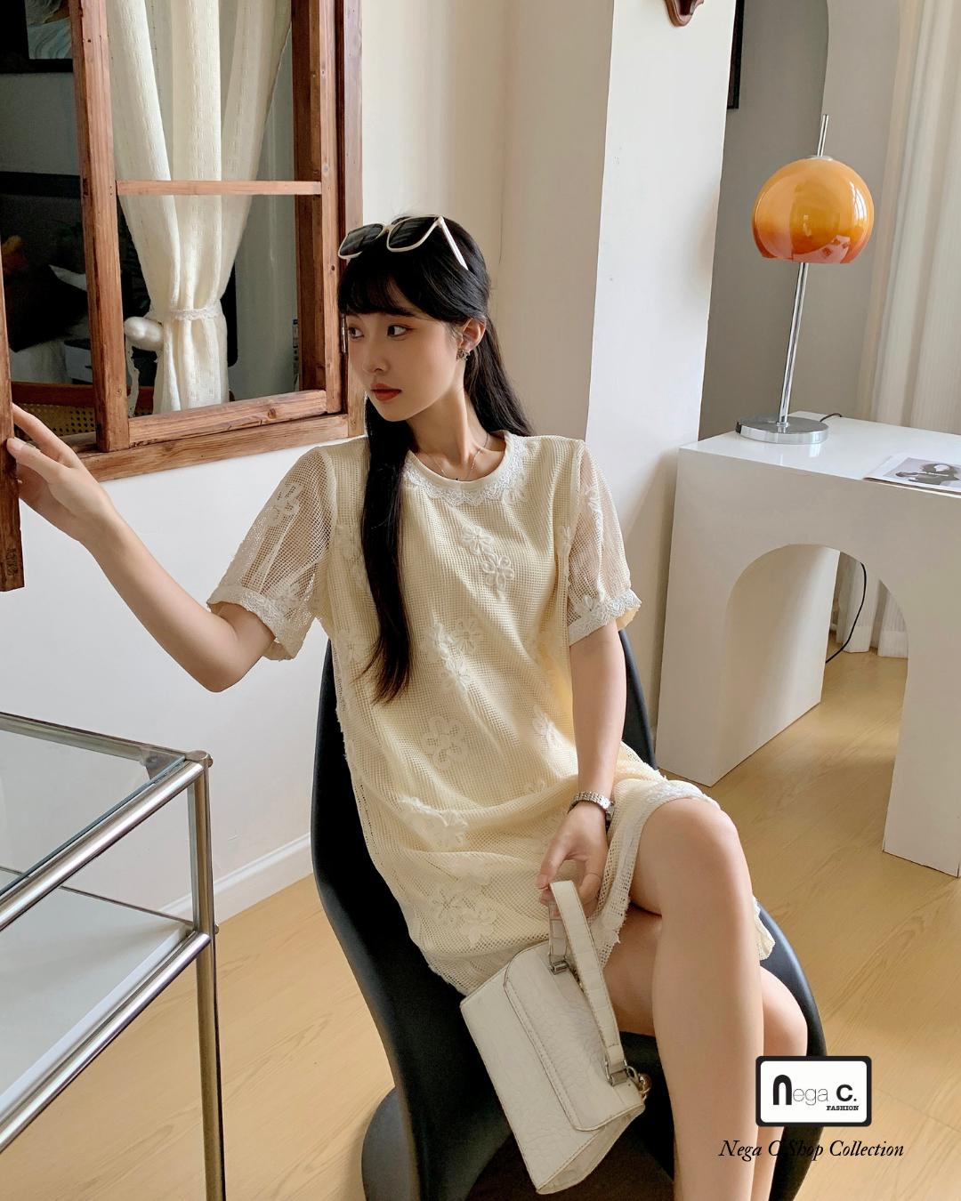 |初秋新品2件75折| 圓領蕾絲A型連身裙|米色|有裡襯|無彈