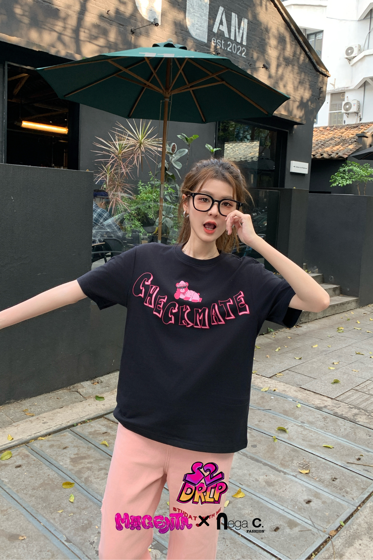 MxN S2 Magenta Bear "Checkmate" T-shirt| Black|