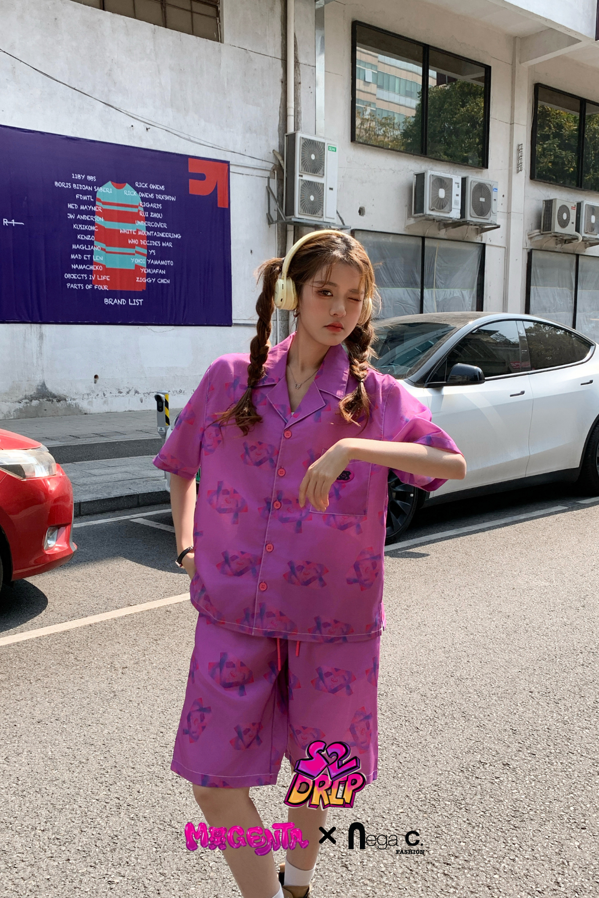 MxN S2 Magenta Bear Shirt + Shorts Set|Purple|