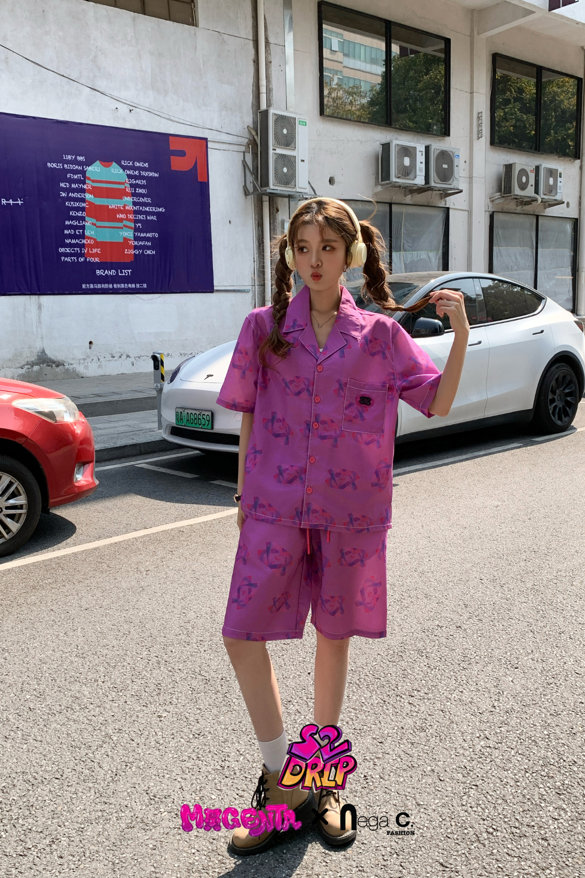 MxN S2 Magenta Bear Shirt + Shorts Set|Purple|