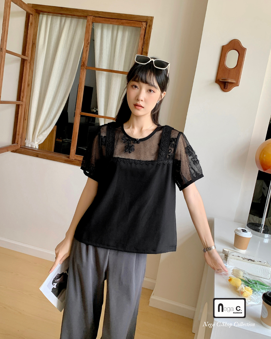 |初秋新品2件75折| 優雅蕾絲拼接上衣|黑色|無裡襯|無彈
