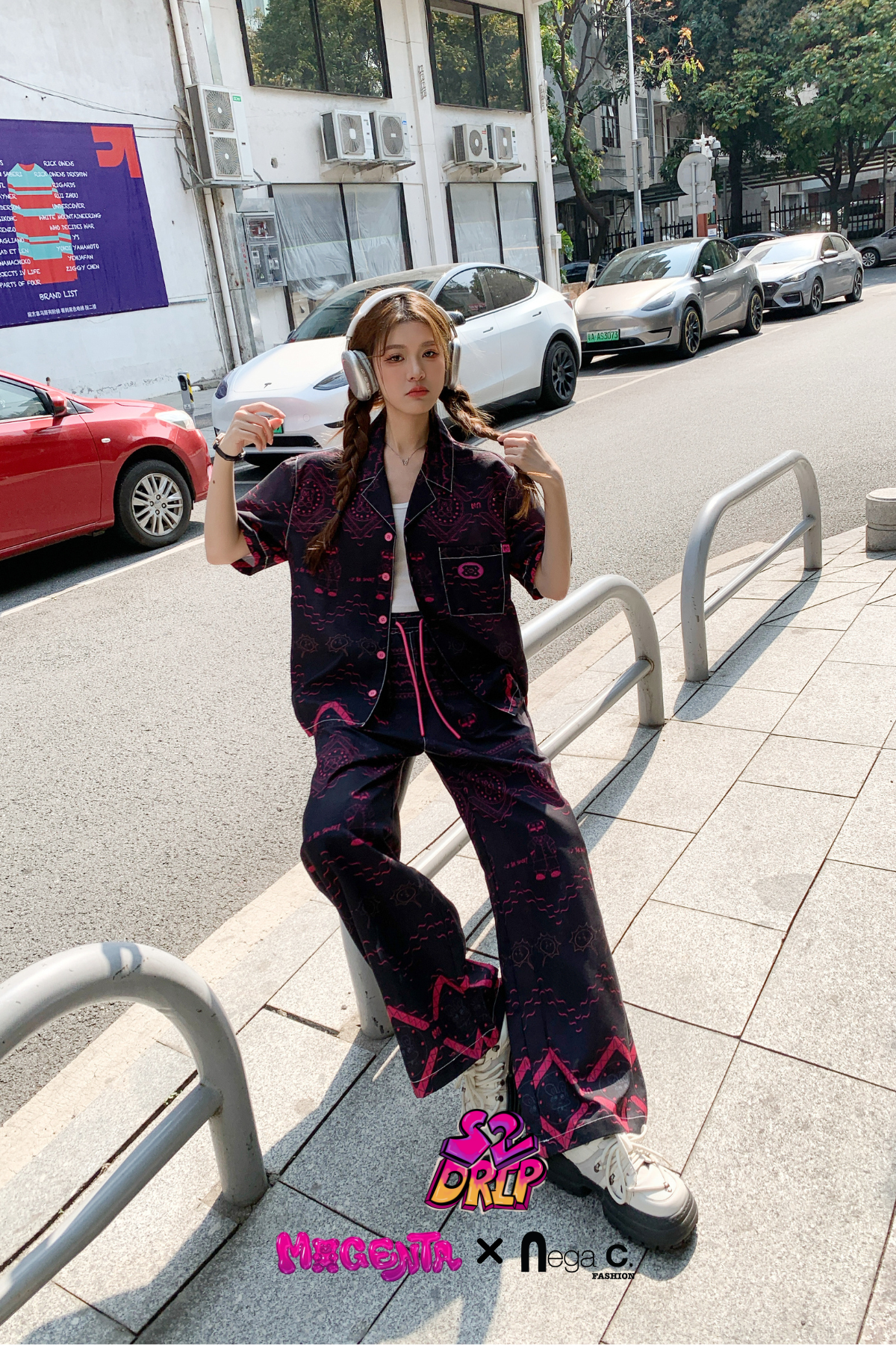 MxN S2 Magenta Bear Shirt + Trousers Set| Black|