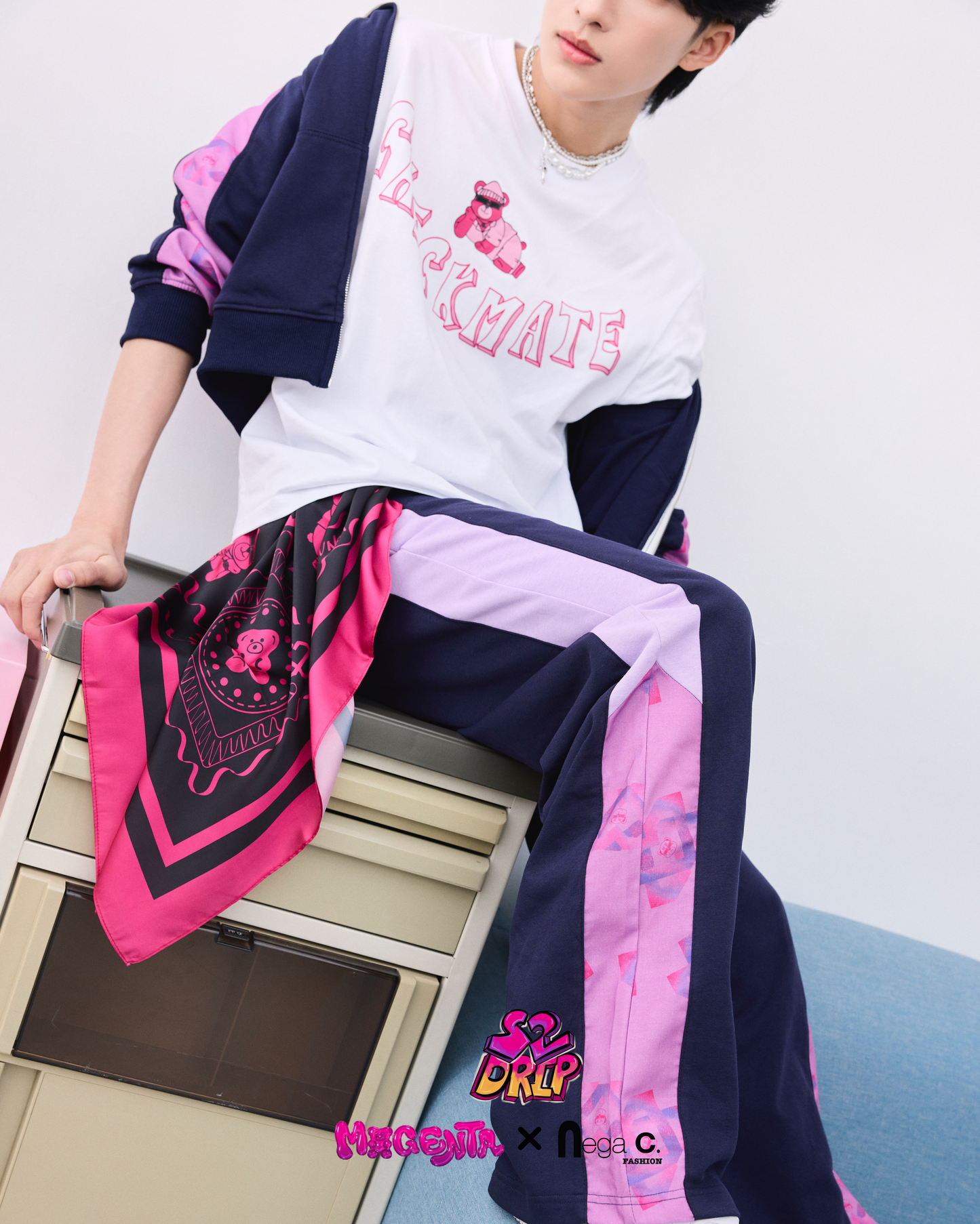 MxN fabric stitching Trousers|Navy|