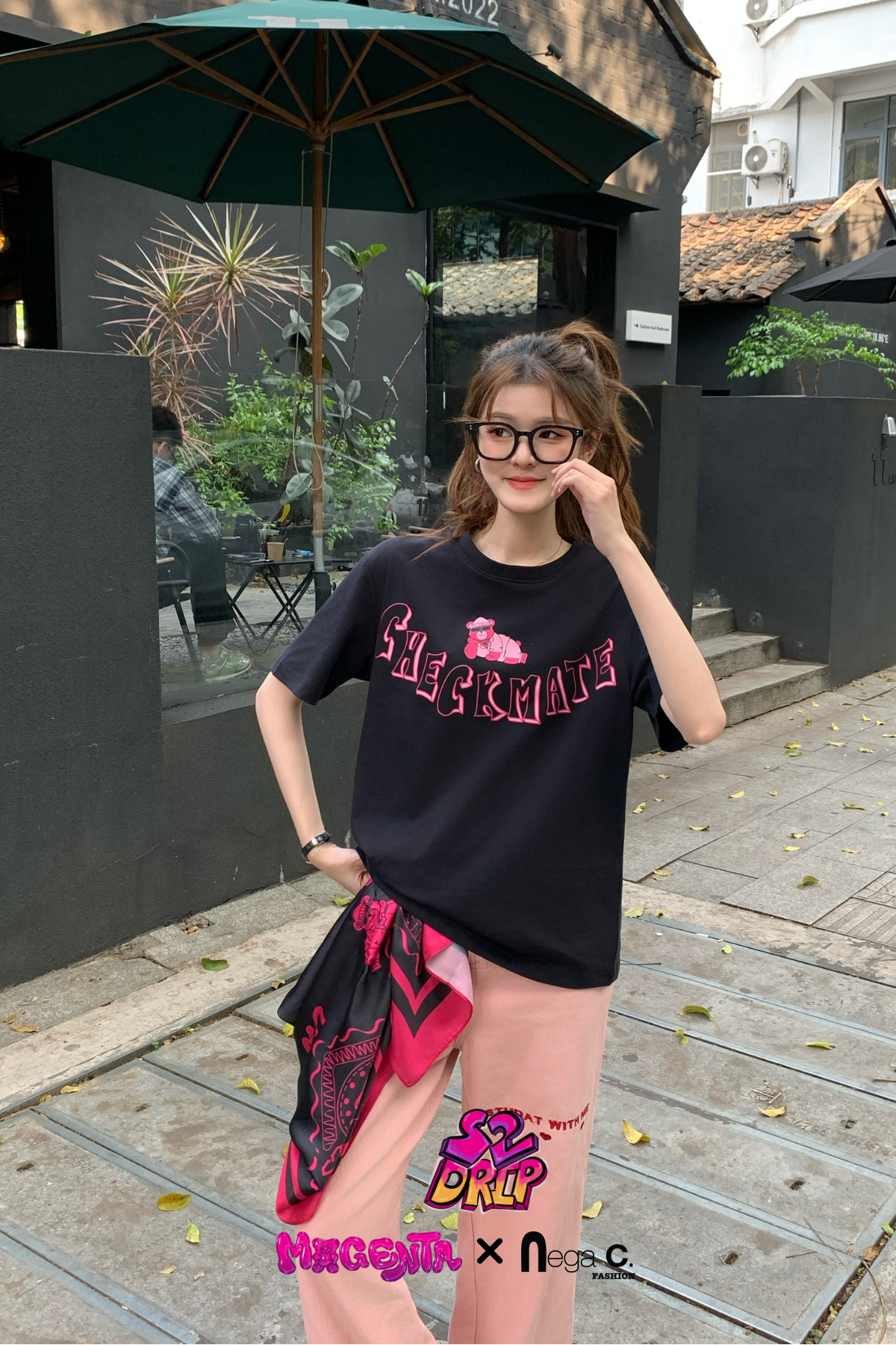 MxN S2 Magenta Bear "Checkmate" T-shirt| Black|