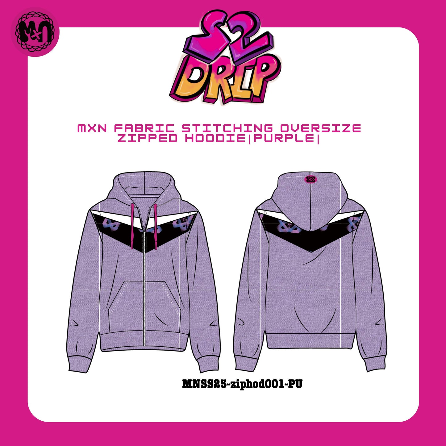 MxN fabric stitching oversize zipped hoodie|Purple|