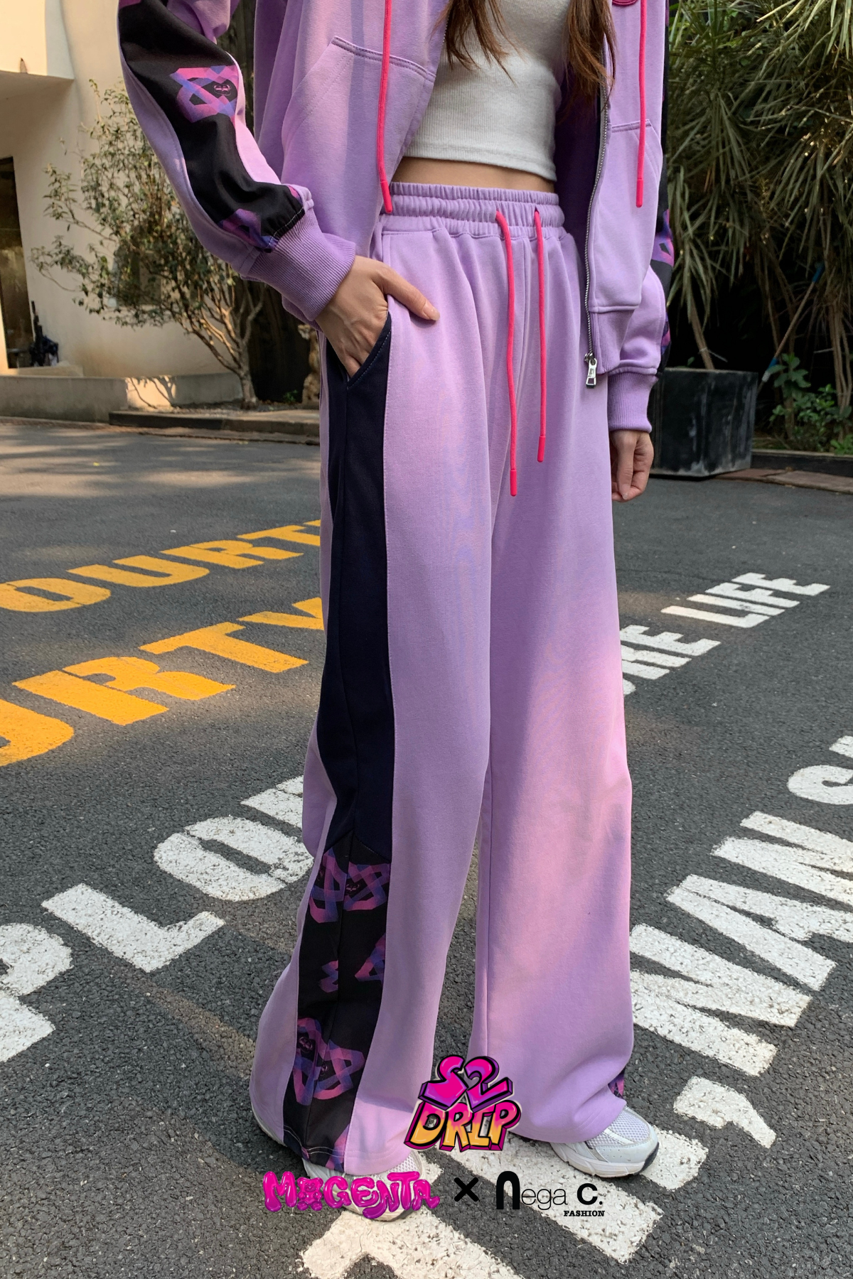 MxN fabric stitching Trousers|Purple|