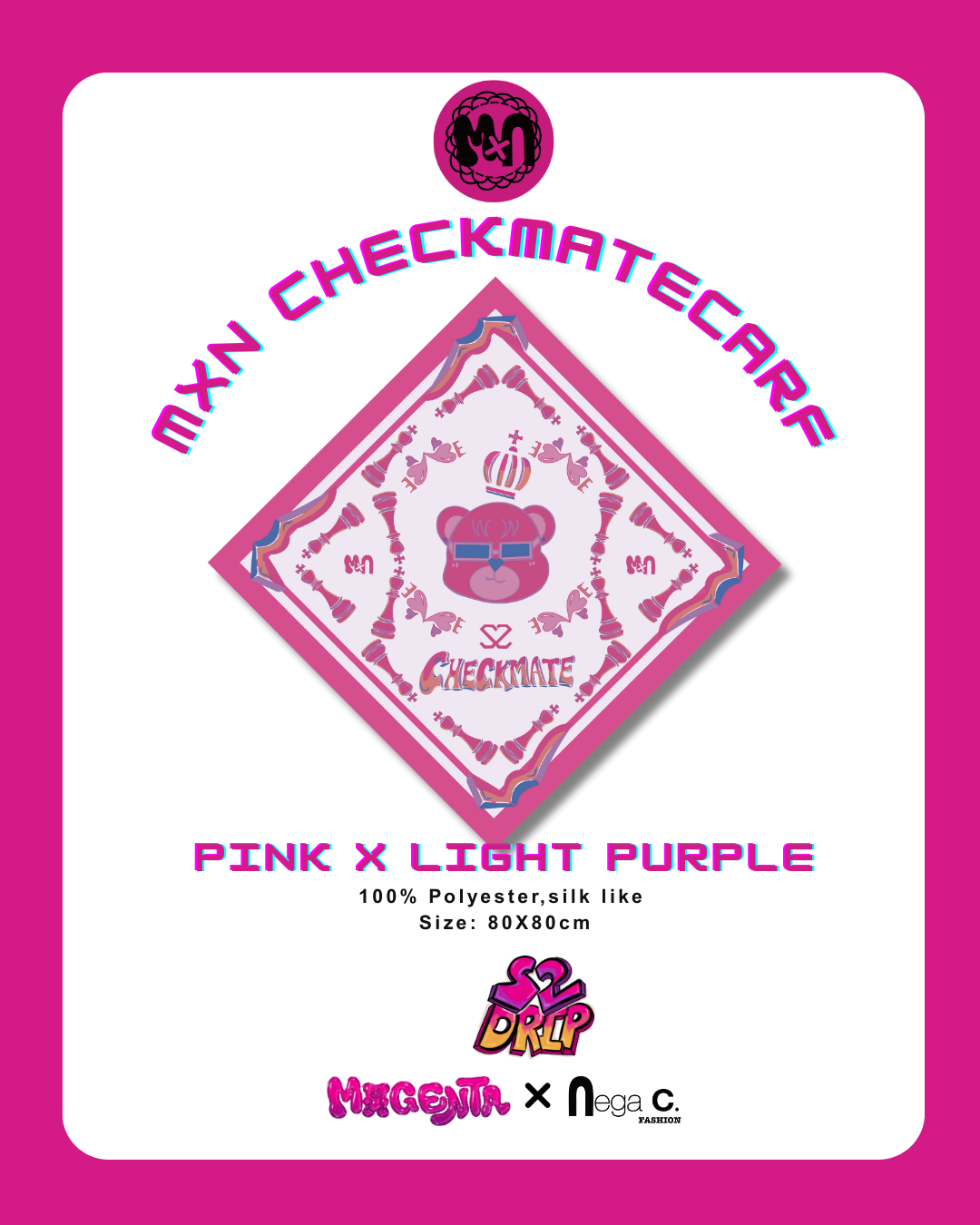MxN S2 Magenta Bear scarf