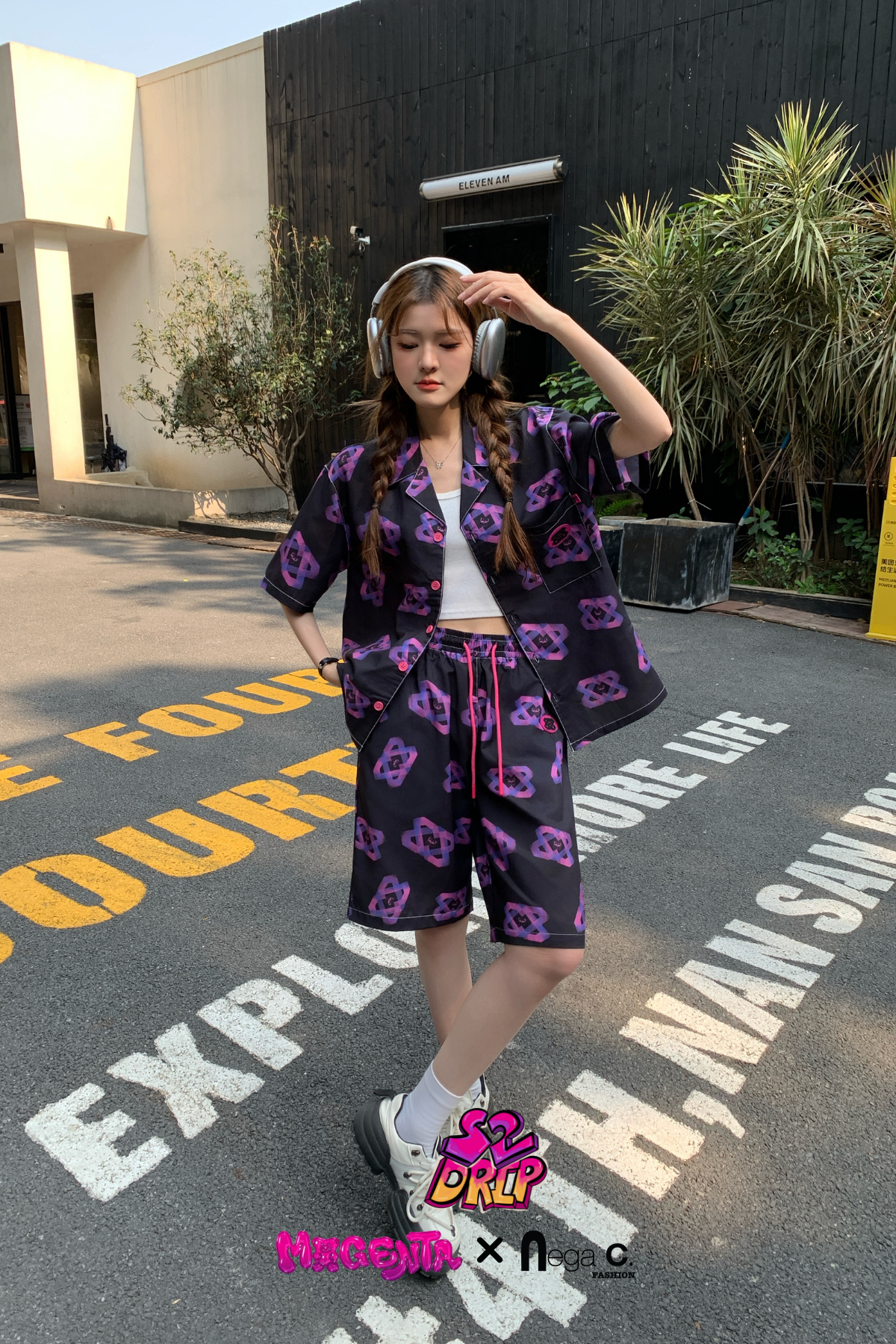 MxN S2 Magenta Bear Shirt + Shorts Set| Black|