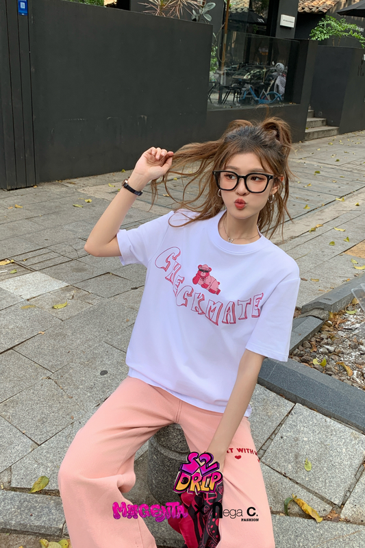 MxN S2 Magenta Bear "Checkmate" T-shirt| White|