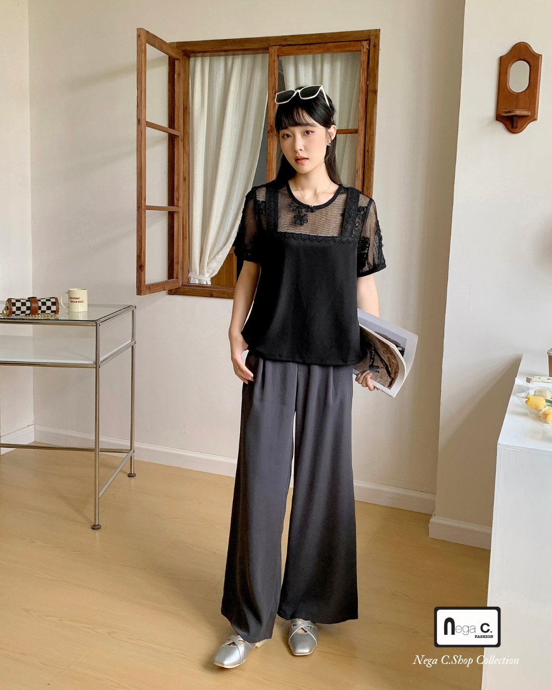 |初秋新品2件75折| 優雅蕾絲拼接上衣|黑色|無裡襯|無彈
