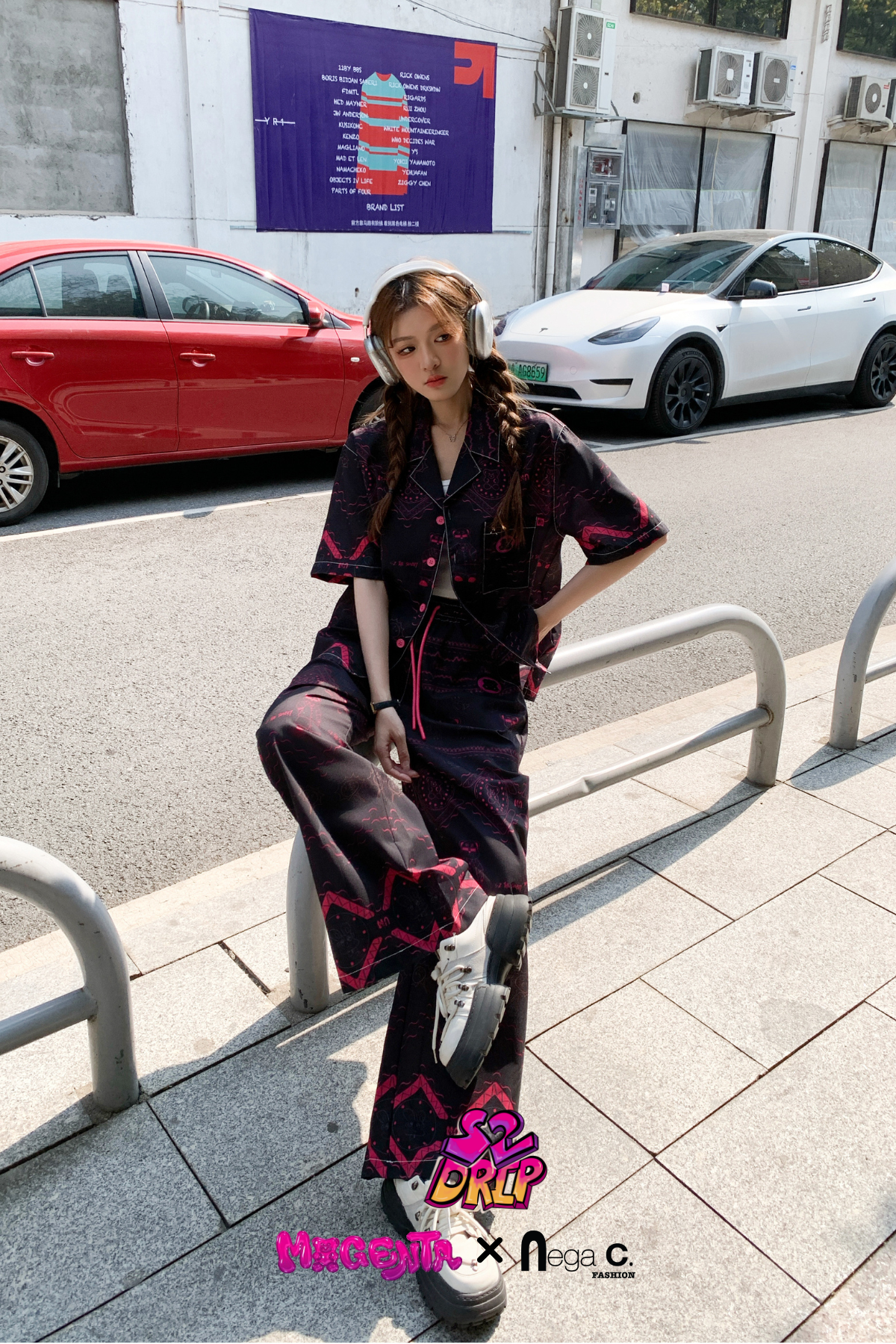 MxN S2 Magenta Bear Shirt + Trousers Set| Black|