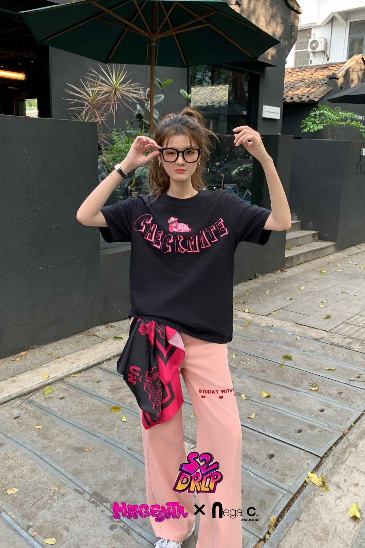 MxN S2 Magenta Bear "Checkmate" T-shirt| Black|