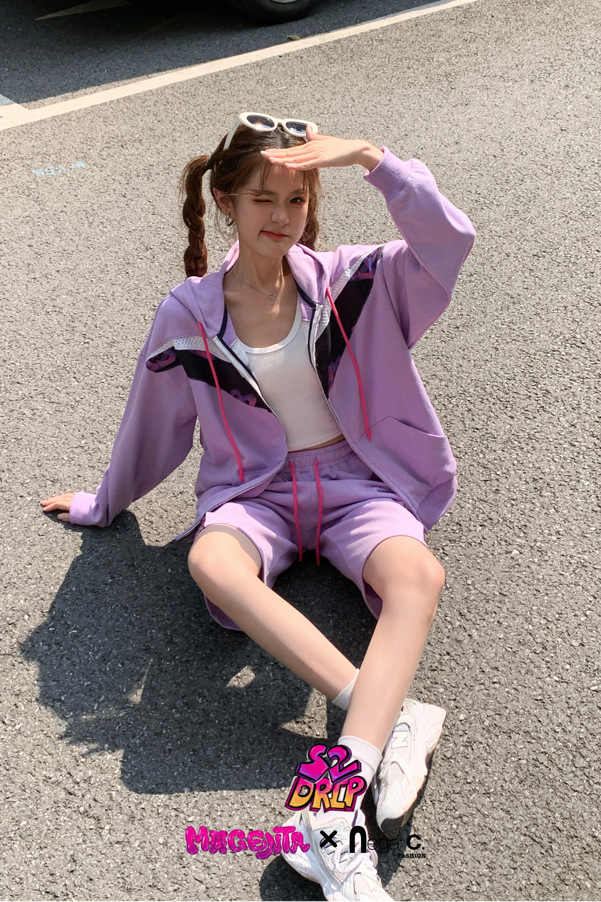 MxN fabric stitching oversize zipped hoodie|Purple|