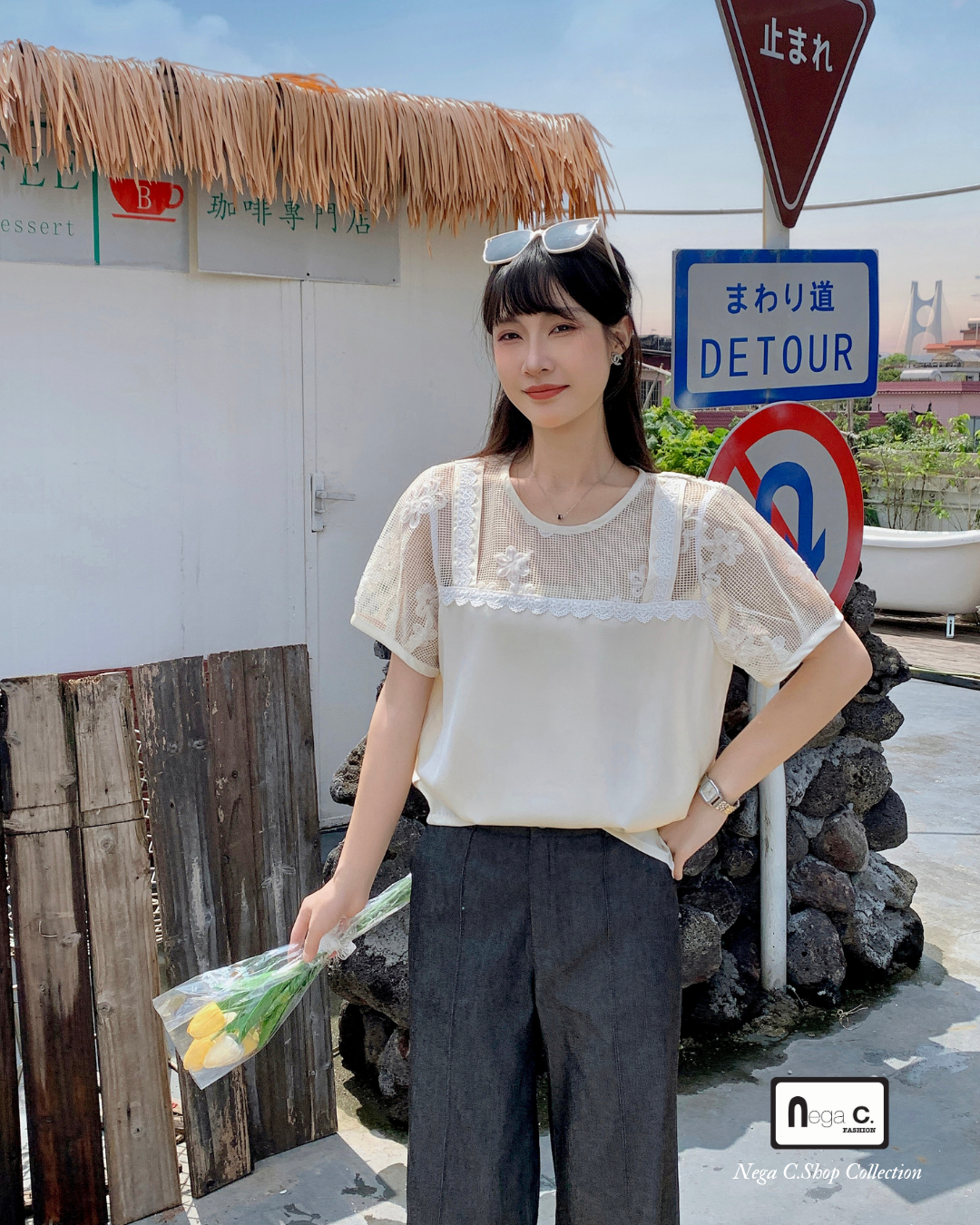 |初秋新品2件75折| 優雅蕾絲拼接上衣|米色|無裡襯|無彈