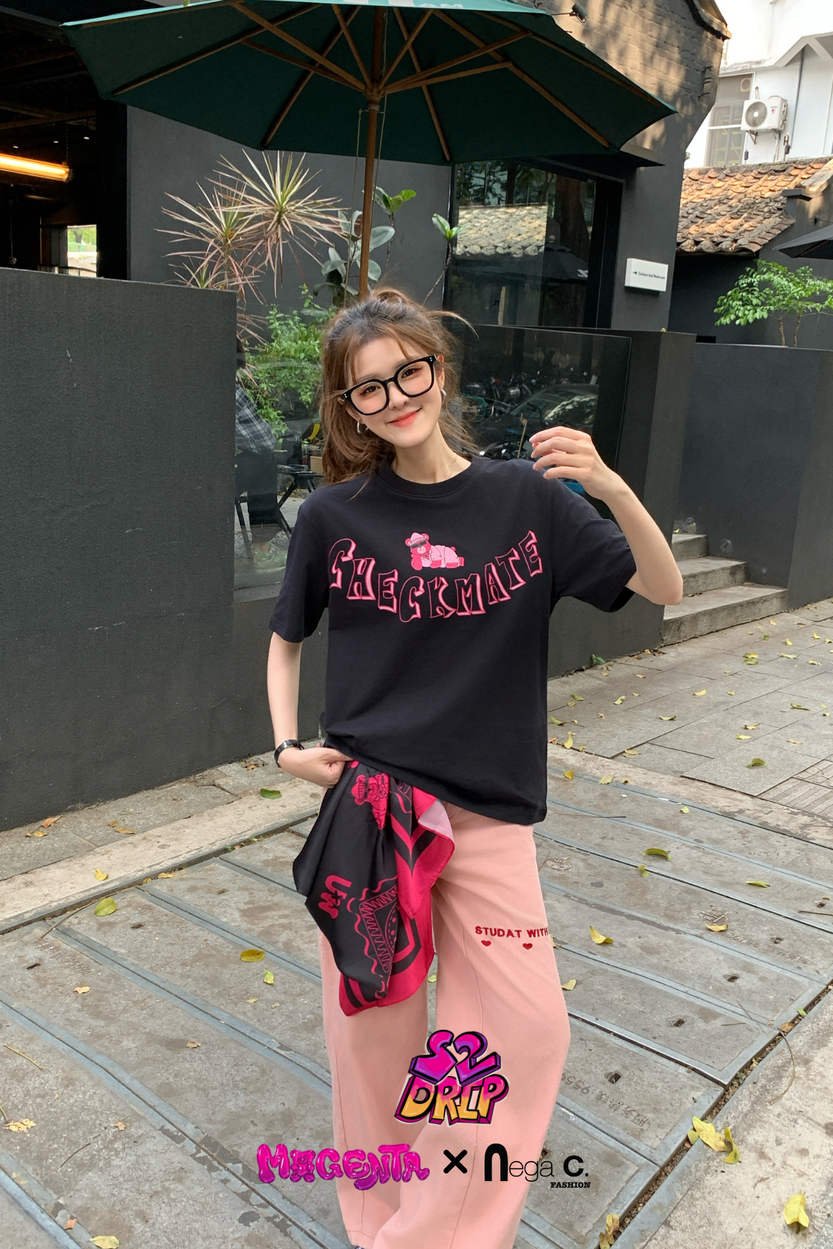 MxN S2 Magenta Bear "Checkmate" T-shirt| Black|