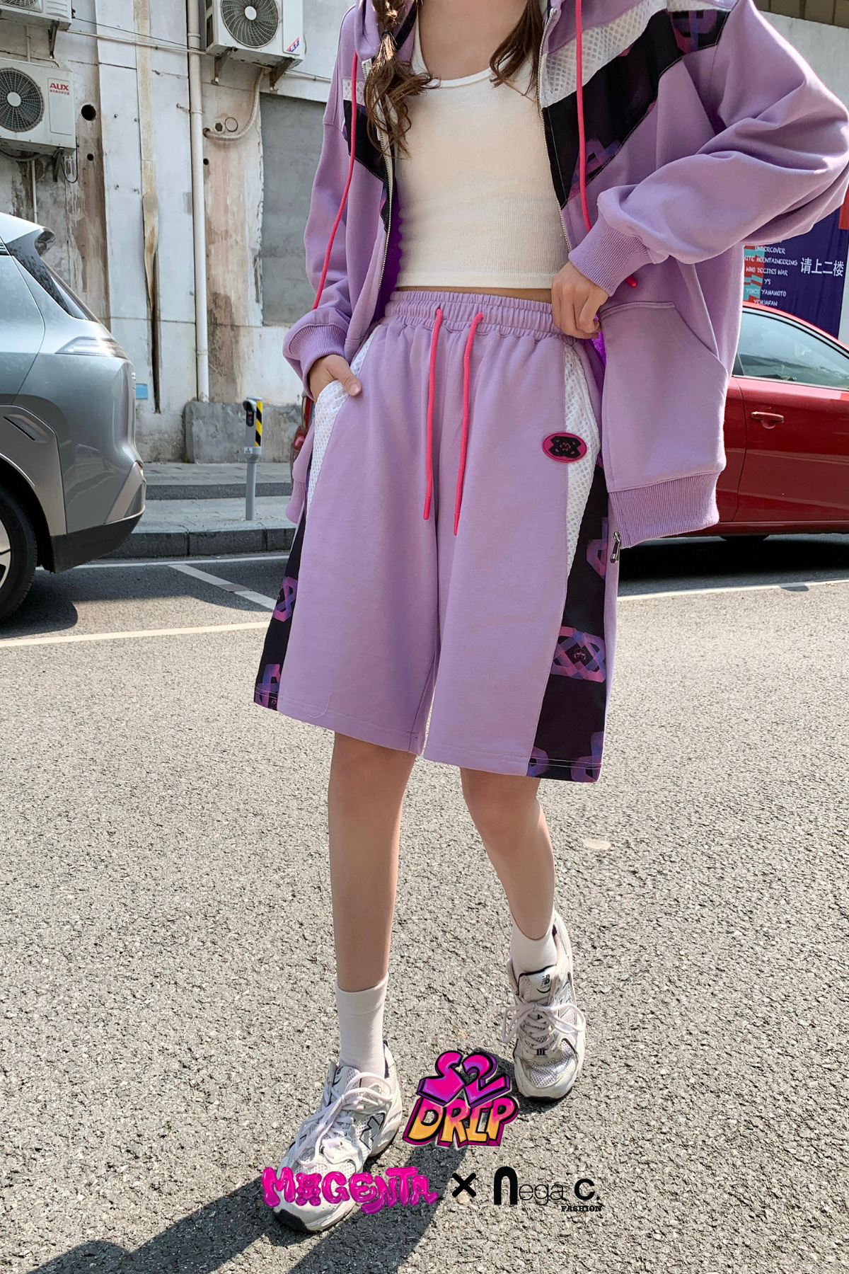 MxN fabric stitching Shorts|Purple|