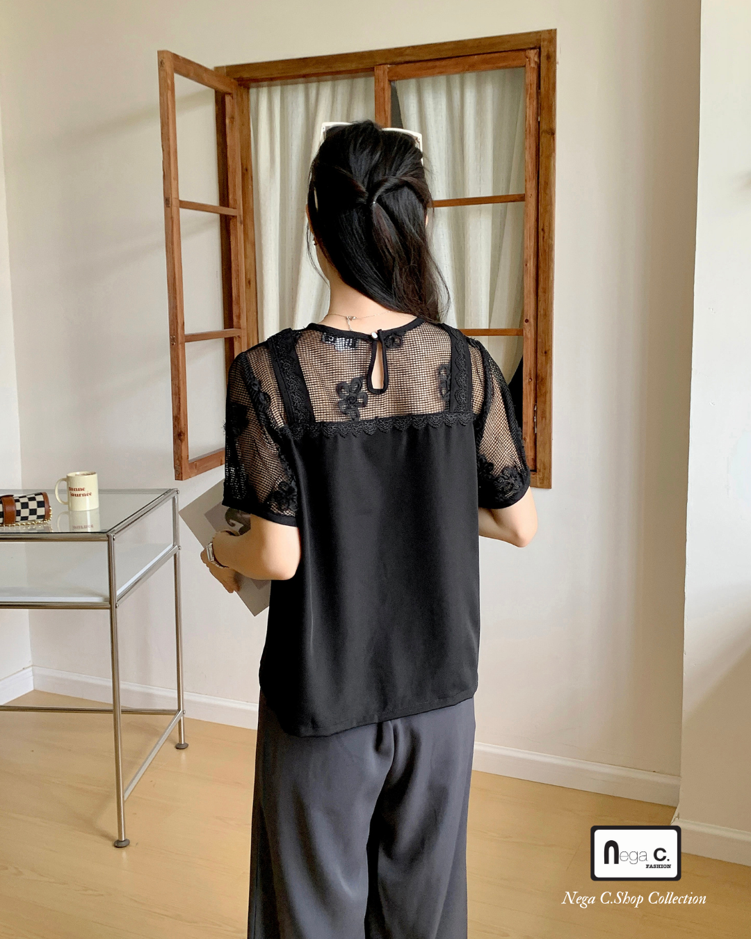 |初秋新品2件75折| 優雅蕾絲拼接上衣|黑色|無裡襯|無彈